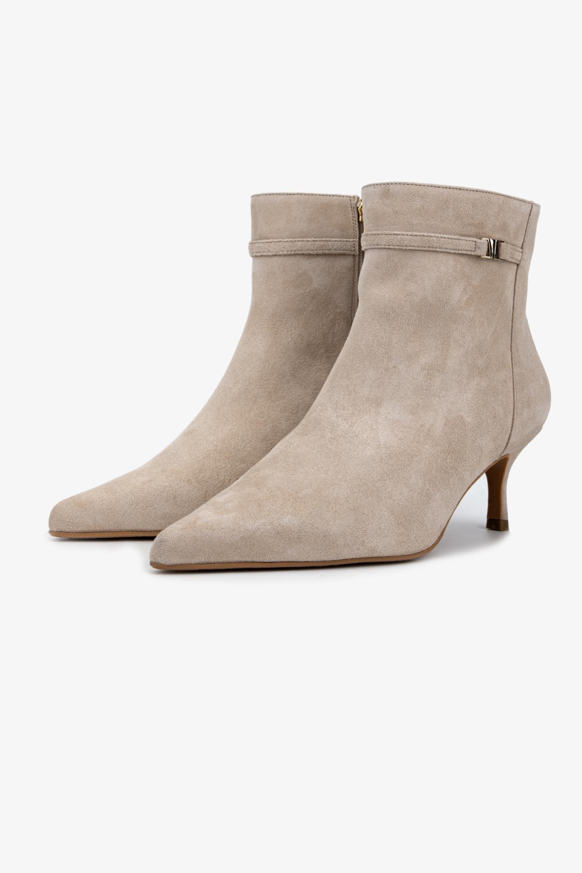 Valmenti Kadın Hakiki Deri Bej Süet Topuklu Bot