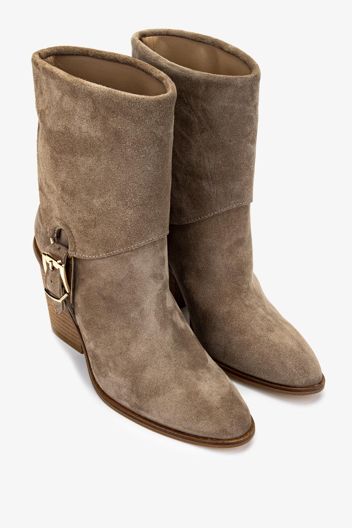 Valmenti Kadın Hakiki Deri Bej Topuklu Bot