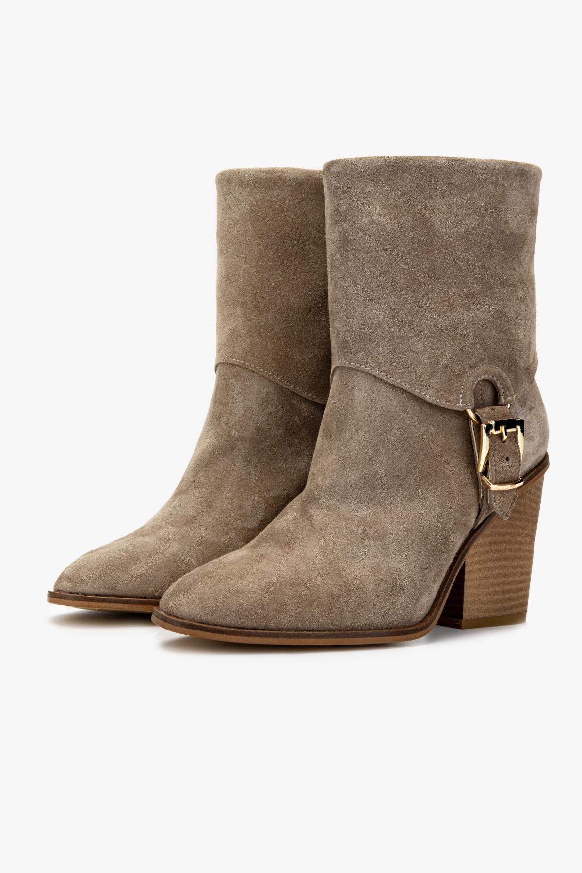 Valmenti Kadın Hakiki Deri Bej Topuklu Bot