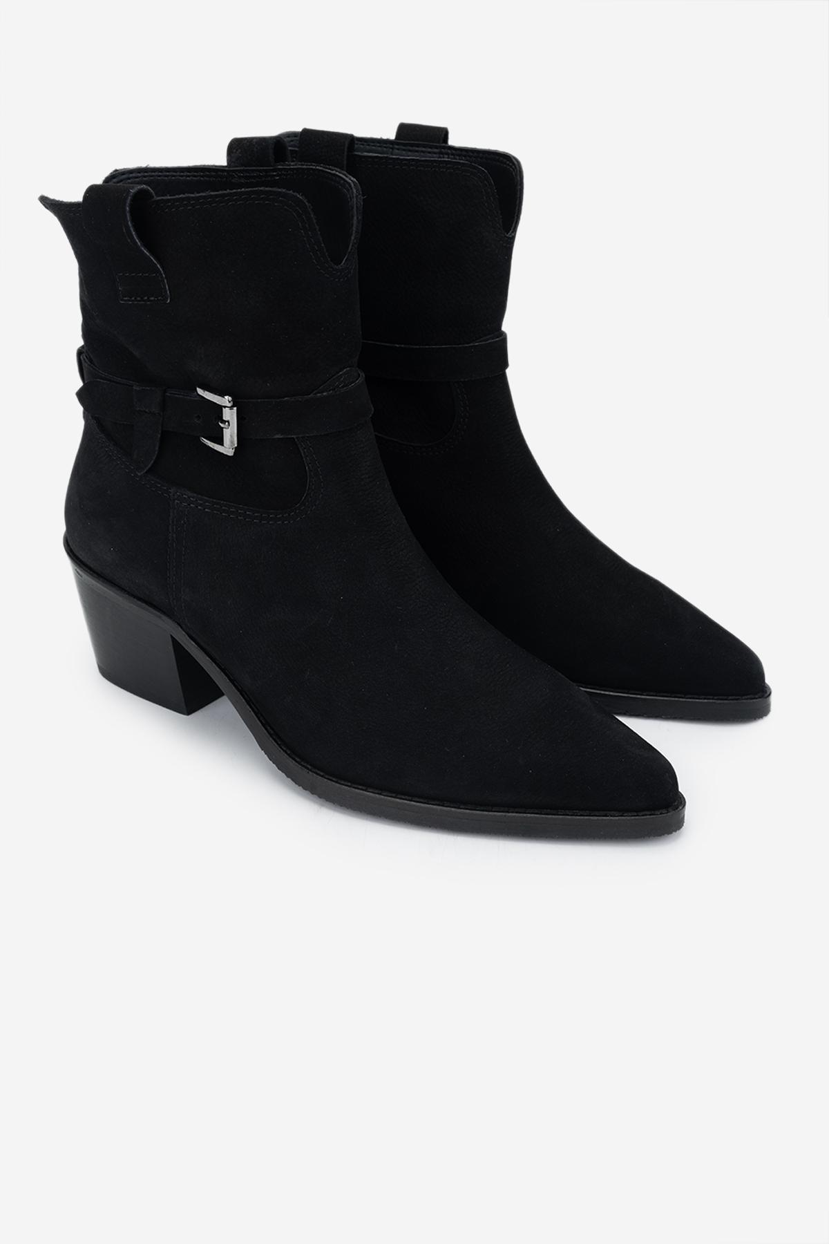 Valmenti Kadın Hakiki Deri Siyah Nubuk Topuklu Bot