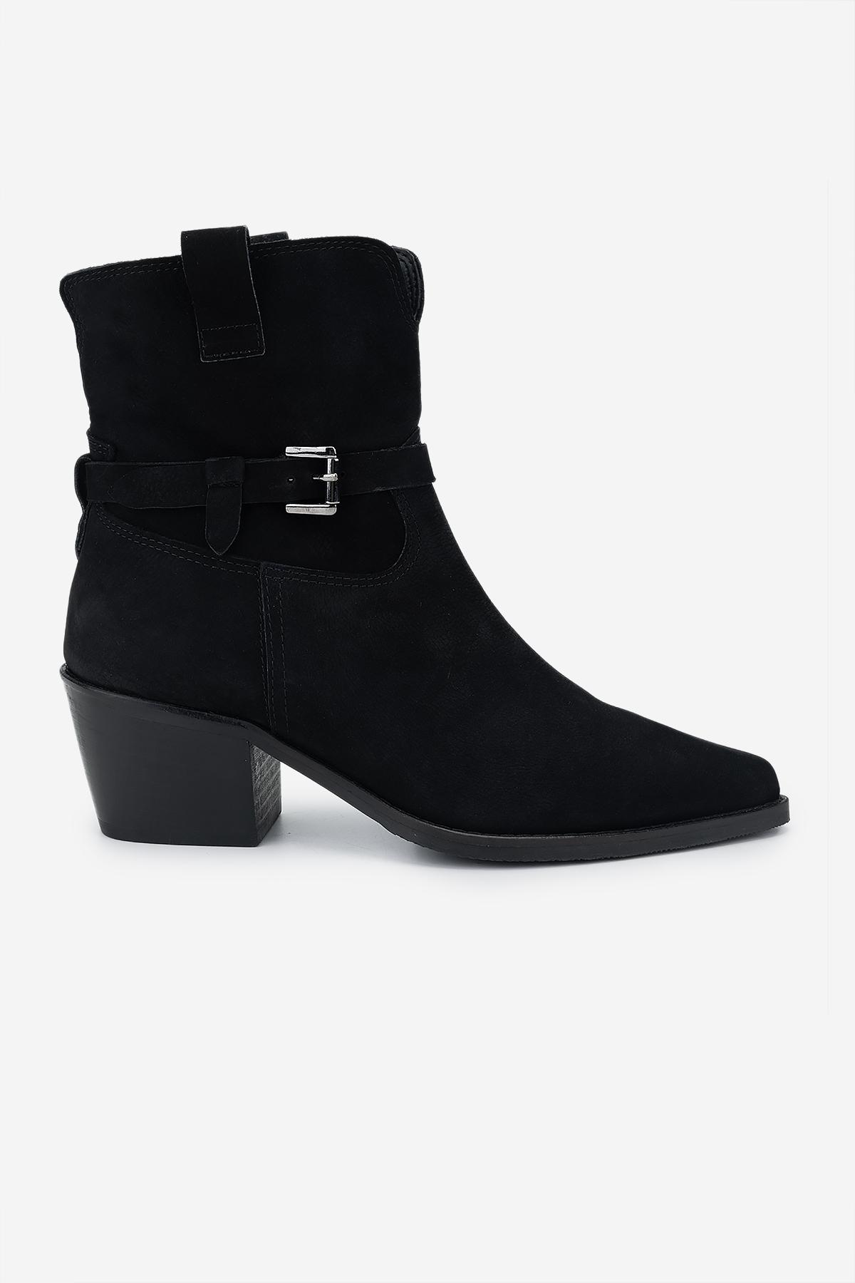 Valmenti Kadın Hakiki Deri Siyah Nubuk Topuklu Bot