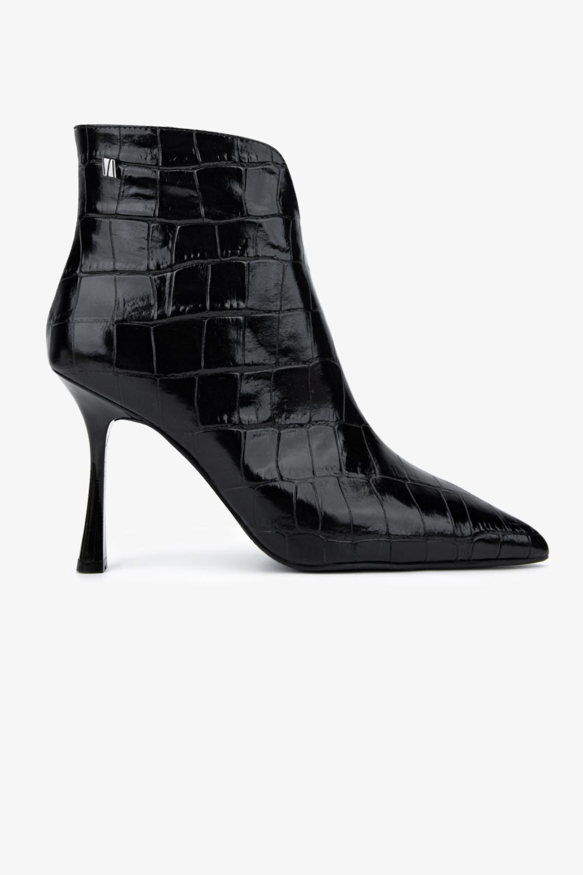 Valmenti Kadın Hakiki Deri Siyah Kroko Topuklu Bot