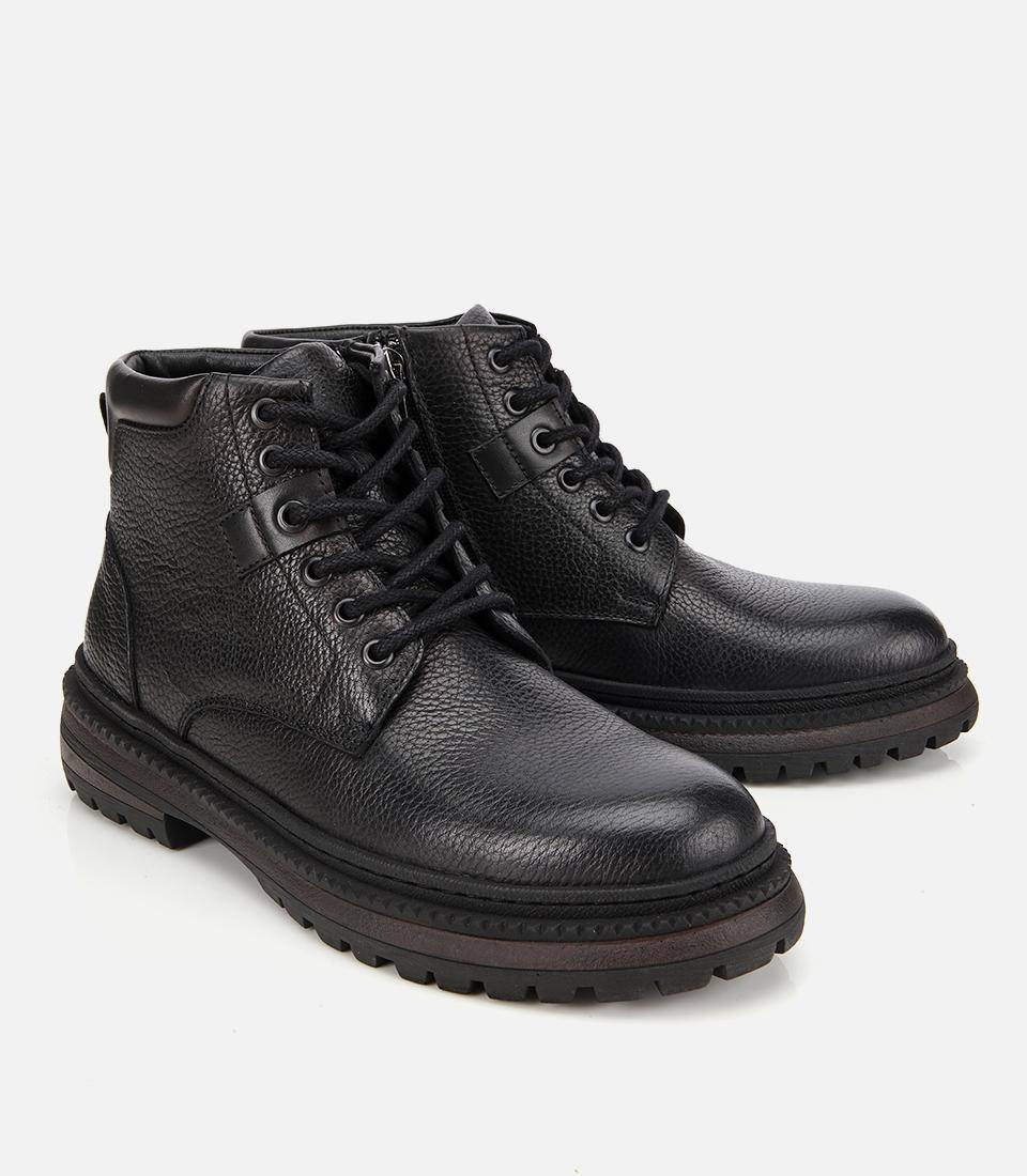 Erkek Deri Siyah Bağcıklı Kalın Tabanlı Casual Bot