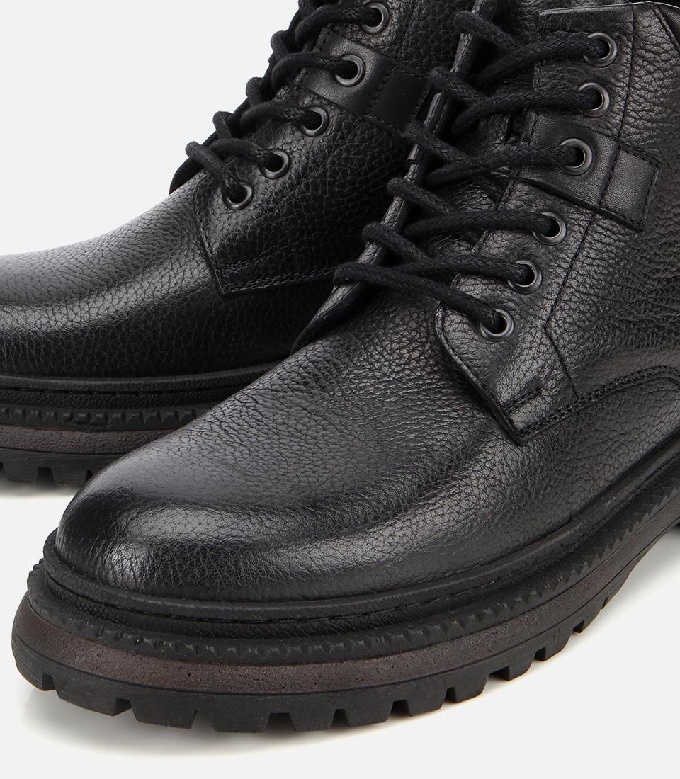 Erkek Deri Siyah Bağcıklı Kalın Tabanlı Casual Bot