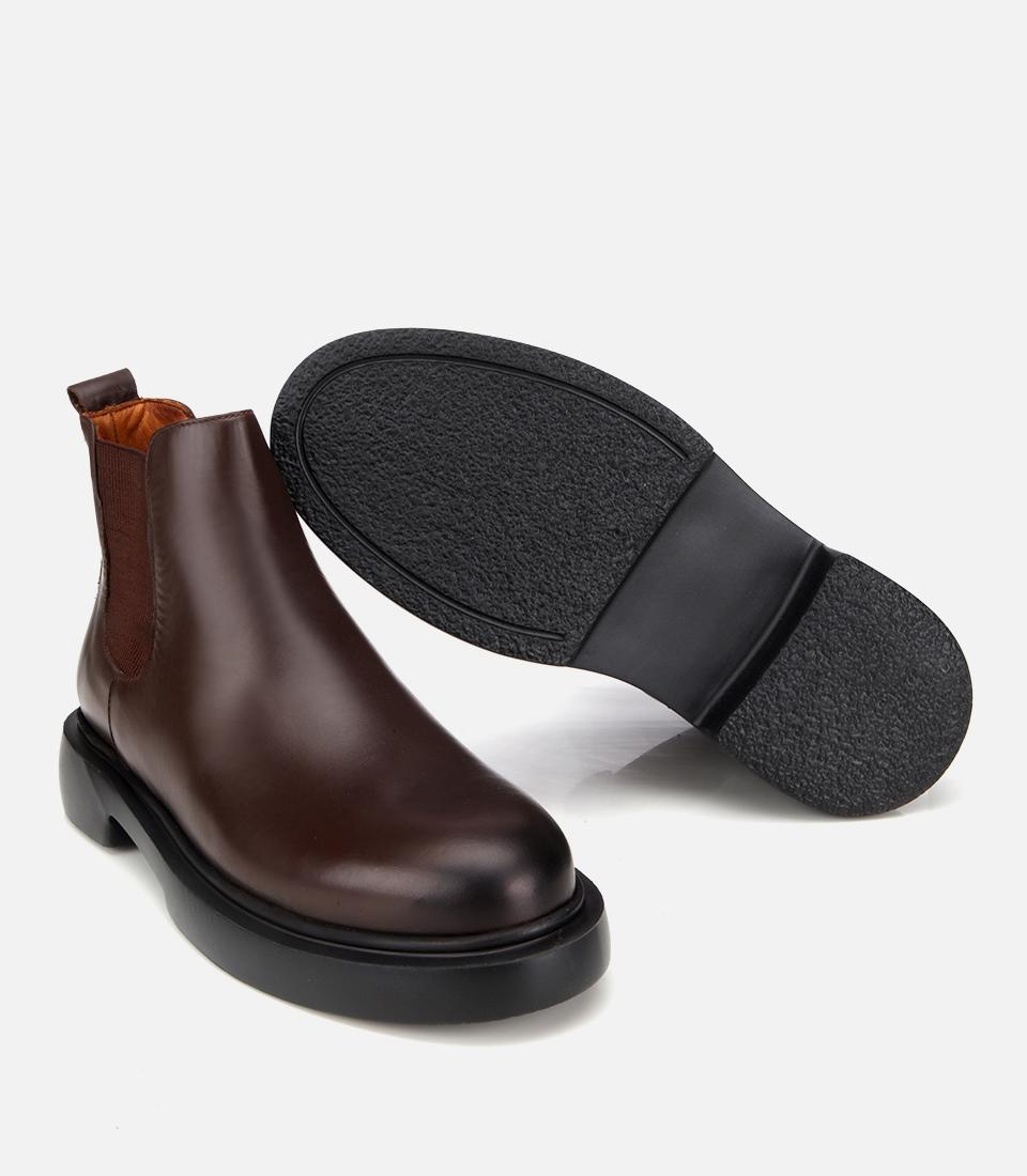 Erkek Deri Kahverengi Lastik Detaylı Chelsea Bot