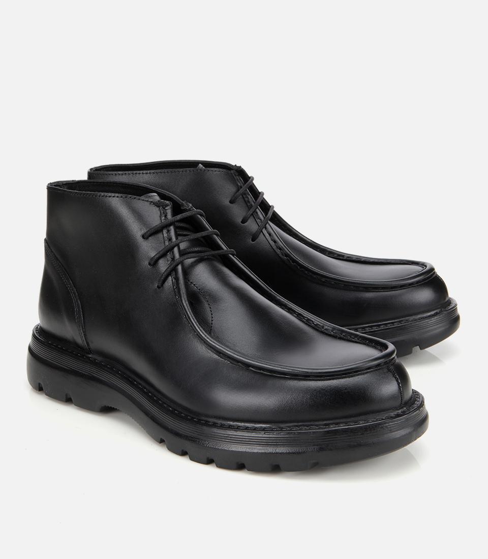 Erkek Deri Siyah Yumuşak Dokulu Kalın Tabanlı Klasik Bot