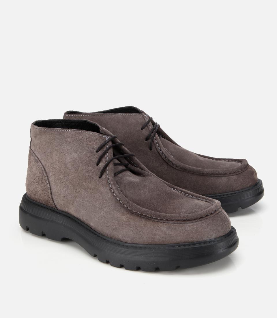 Erkek Süet Deri Gri Dikiş Detaylı Klasik Bot