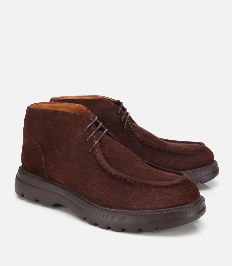 Erkek Süet Deri Kahverengi Dikiş Detaylı Klasik Bot