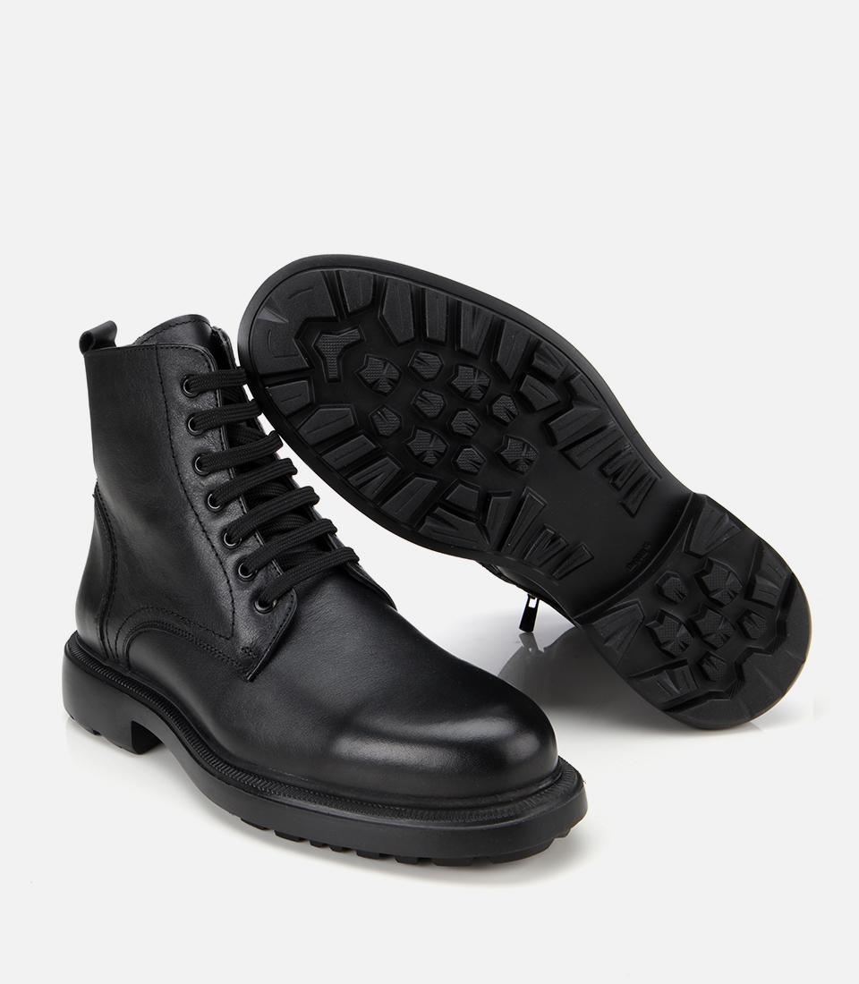Erkek Deri Siyah  Fermuarlı Kalın Tabanlı Casual Bot