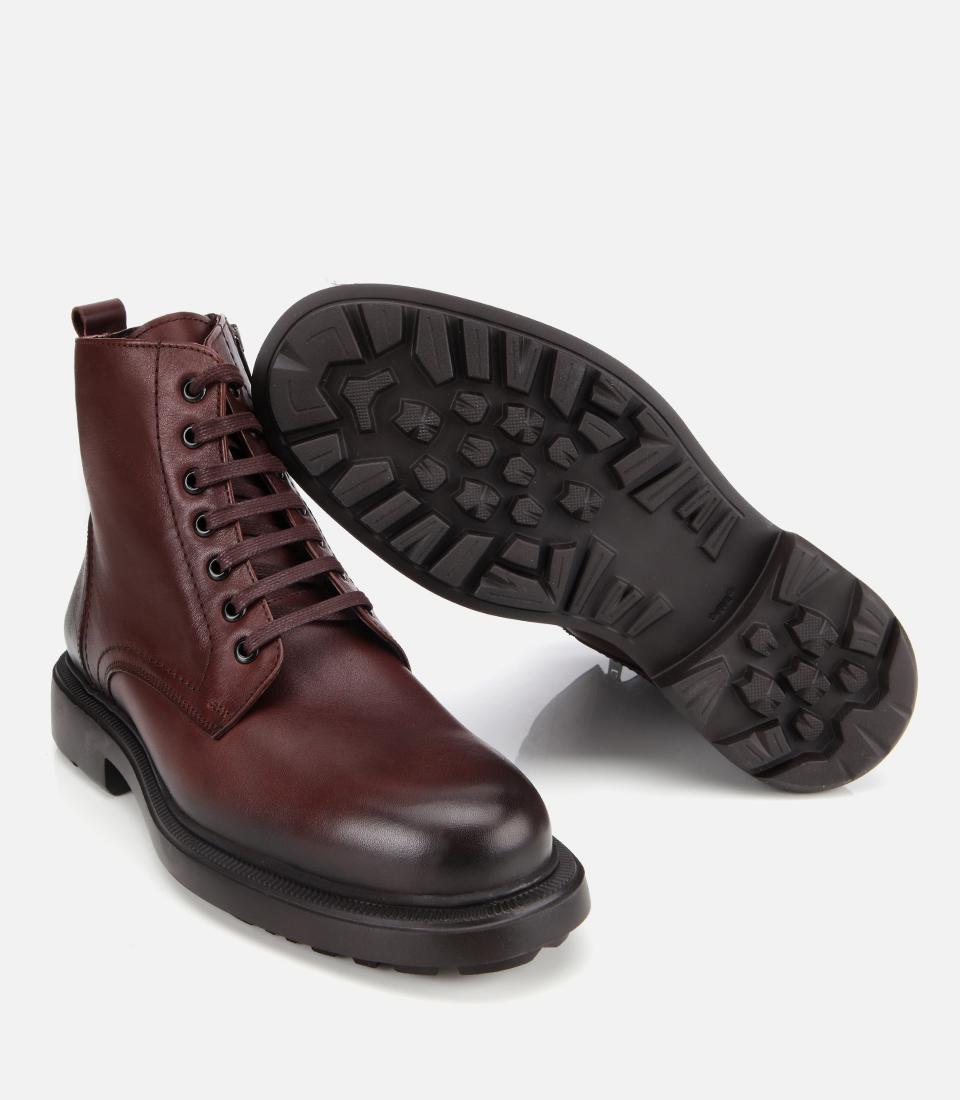 Erkek Deri Kahverengi  Fermuarlı Kalın Tabanlı Casual Bot