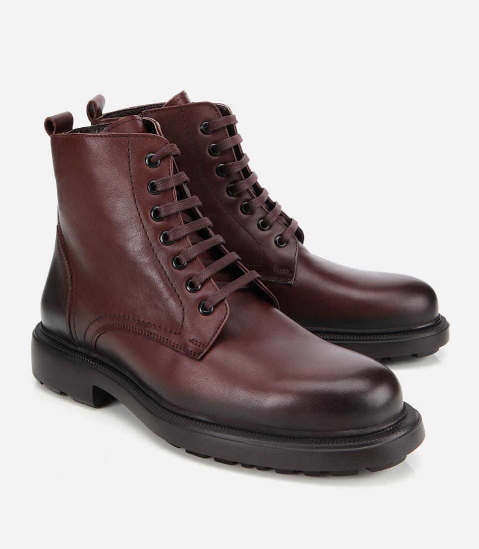 Erkek Deri Kahverengi  Fermuarlı Kalın Tabanlı Casual Bot