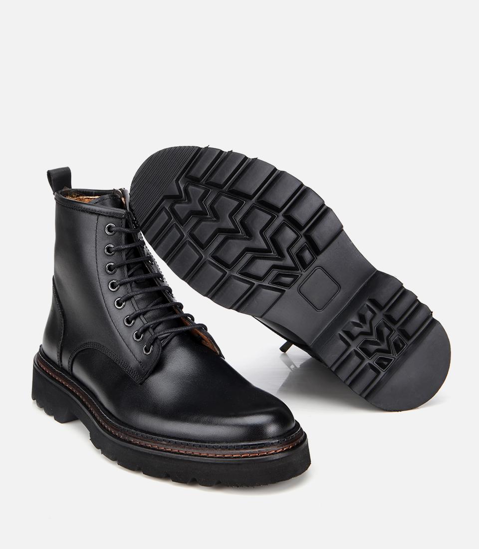 Erkek Deri Siyah Fermuarlı Kalın Tabanlı Casual Bot