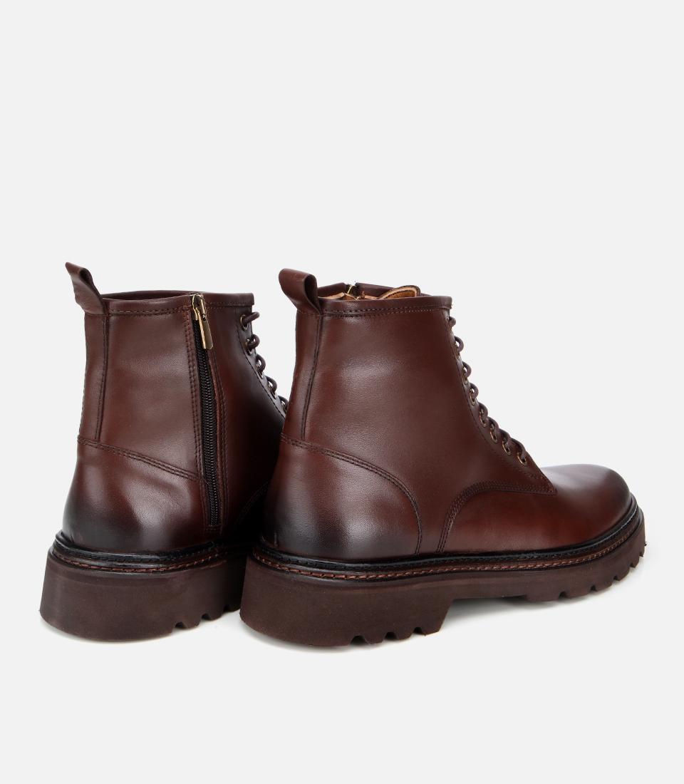 Erkek Deri Kahverengi Fermuarlı Kalın Tabanlı Casual Bot