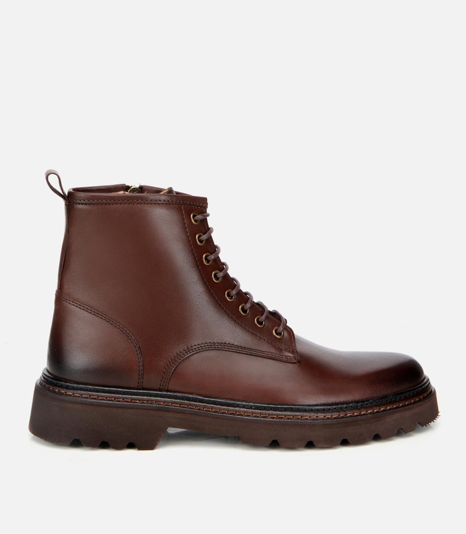 Erkek Deri Kahverengi Fermuarlı Kalın Tabanlı Casual Bot