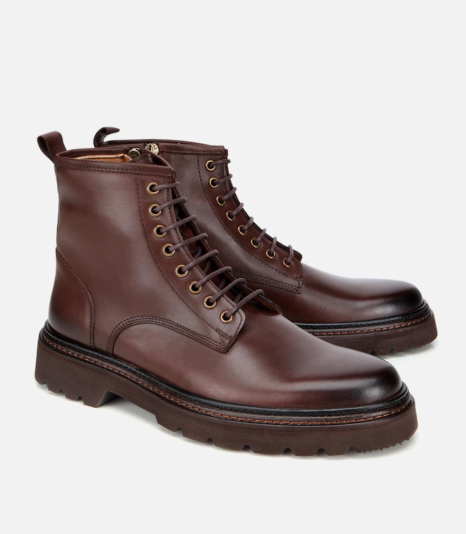 Erkek Deri Kahverengi Fermuarlı Kalın Tabanlı Casual Bot