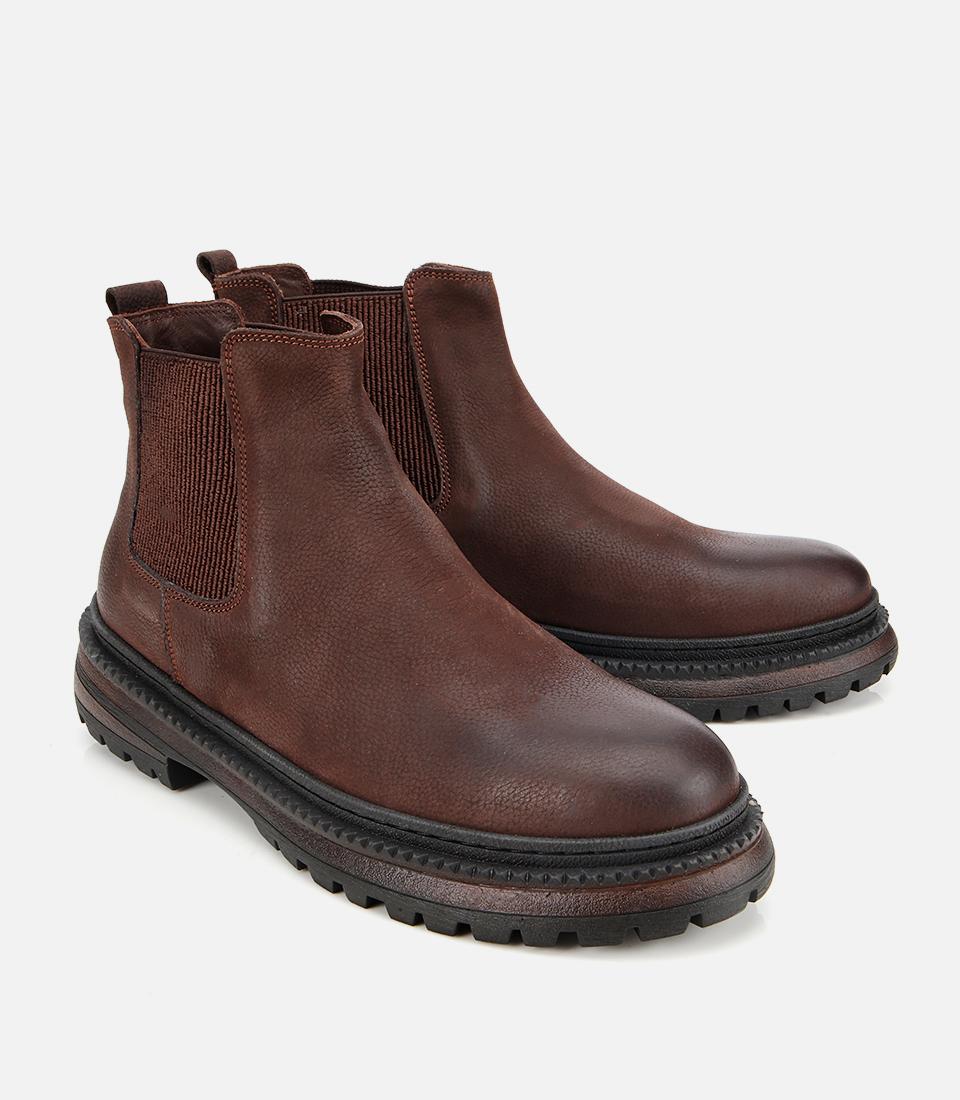 Erkek Nubuk Deri Kahverengi Lastik Detaylı Chelsea Bot