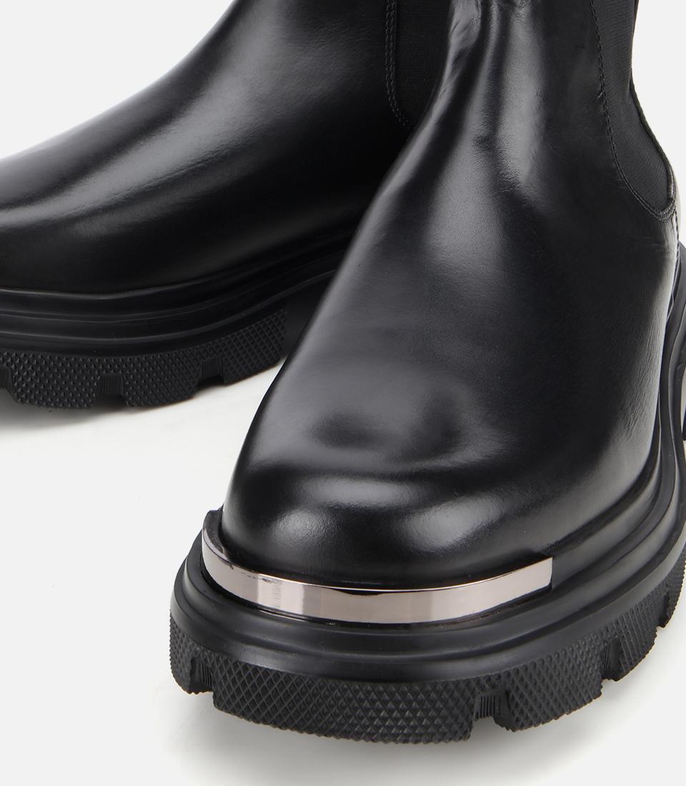 Erkek Deri Siyah Lastik Detaylı Yüksek Tabanlı Chelsea Bot