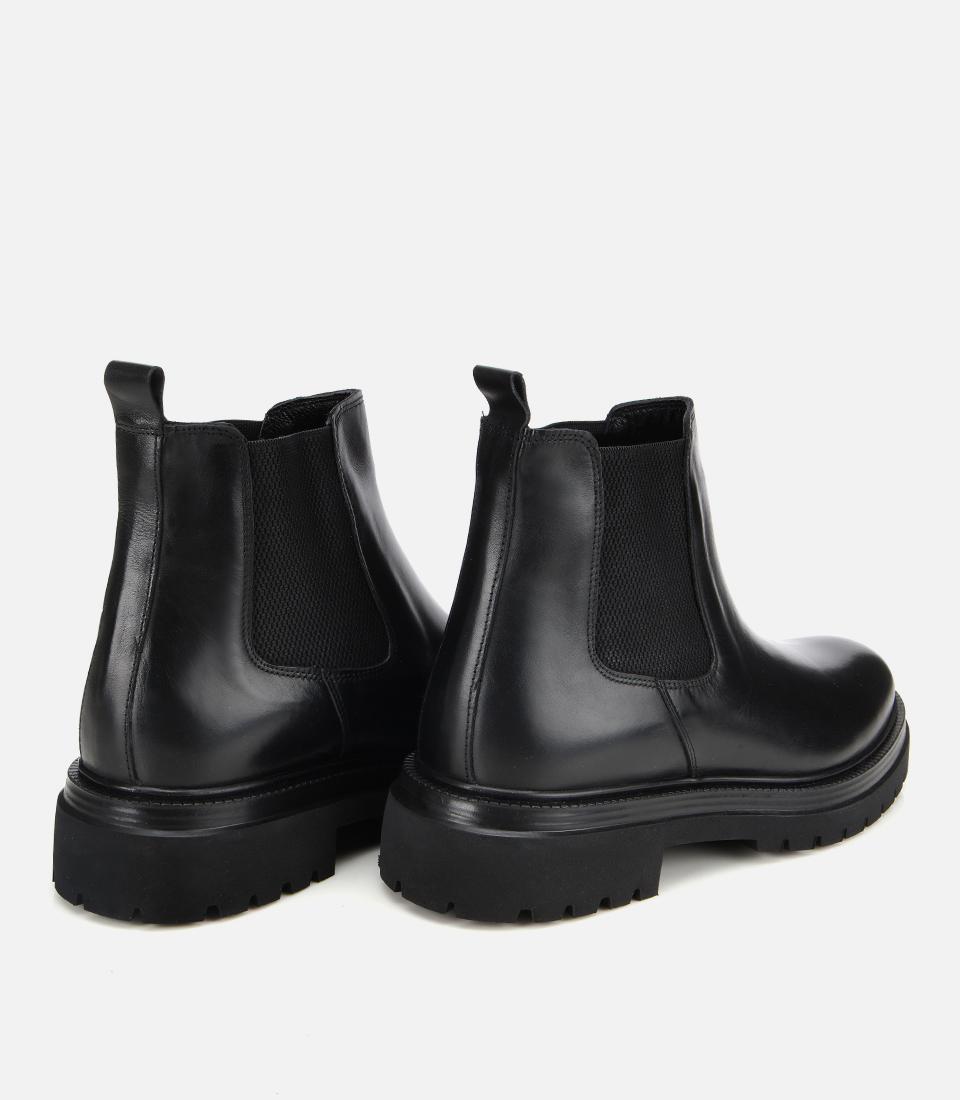 Erkek Deri Siyah Lastik Detaylı Kalın Tabanlı Chelsea Bot