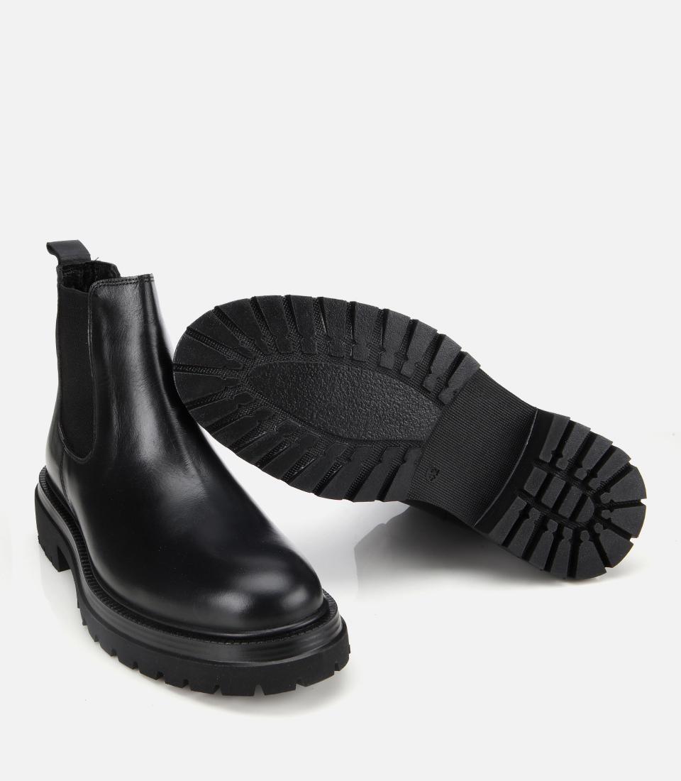 Erkek Deri Siyah Lastik Detaylı Kalın Tabanlı Chelsea Bot