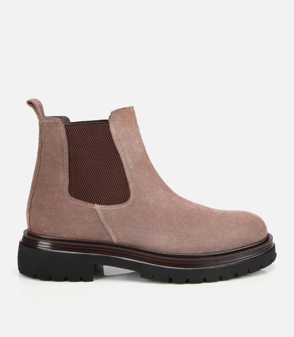 Erkek Süet Deri Vizon Lastik Detaylı Kalın Tabanlı Chelsea Bot