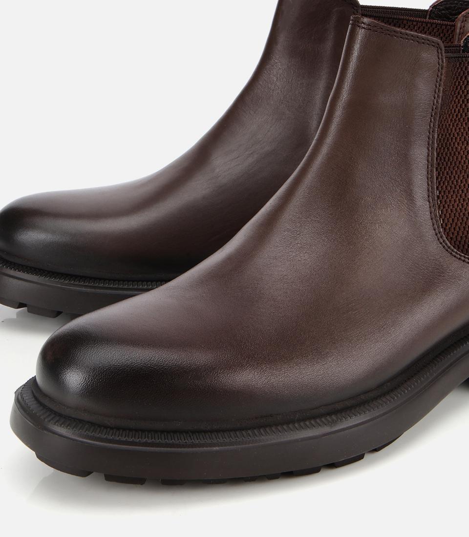 Erkek Deri Kahverengi Lastik Detaylı Chelsea Bot