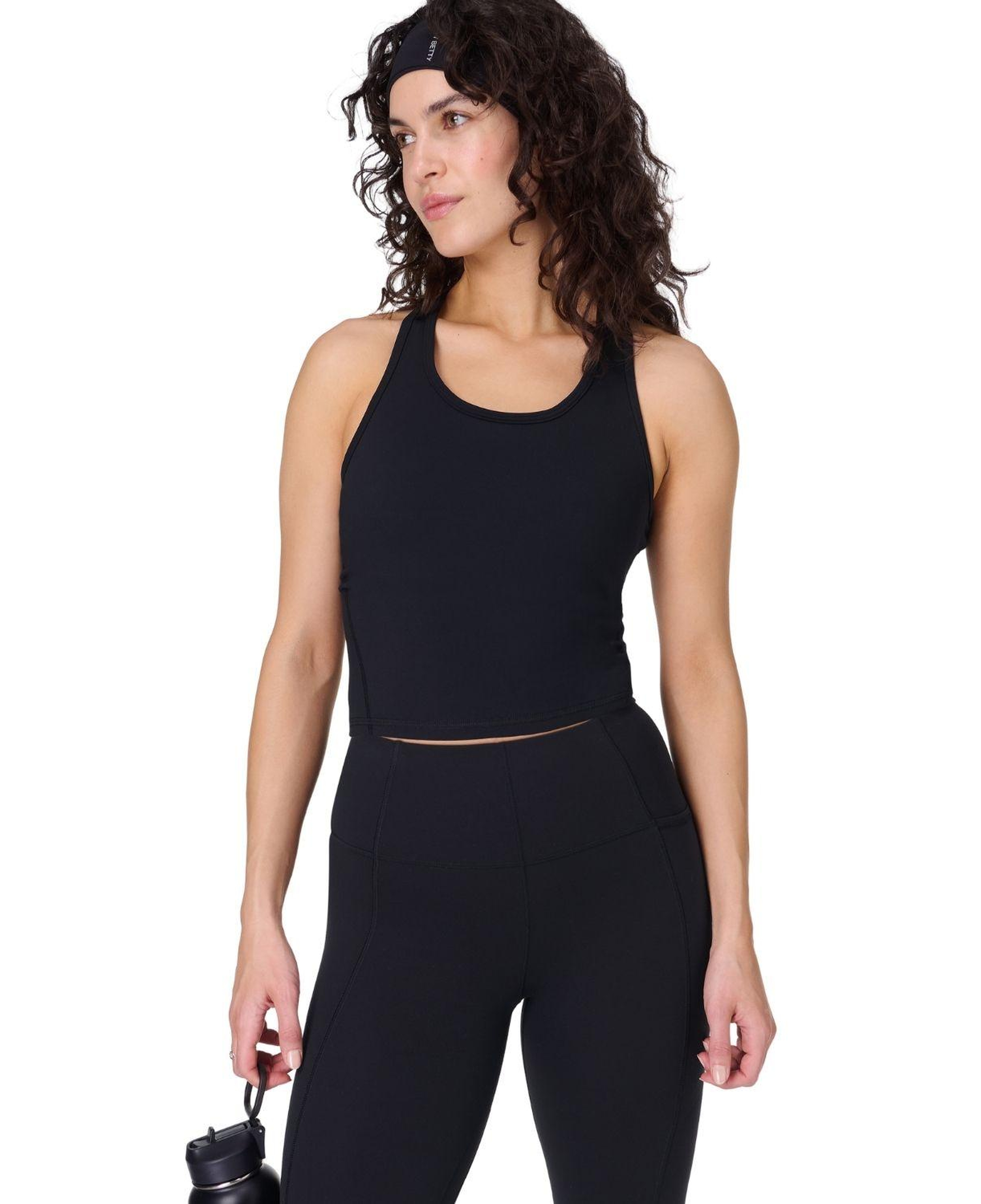 Sweaty Betty Power Medium Impact Crop Gym T Kadın Siyah Fitness Bra