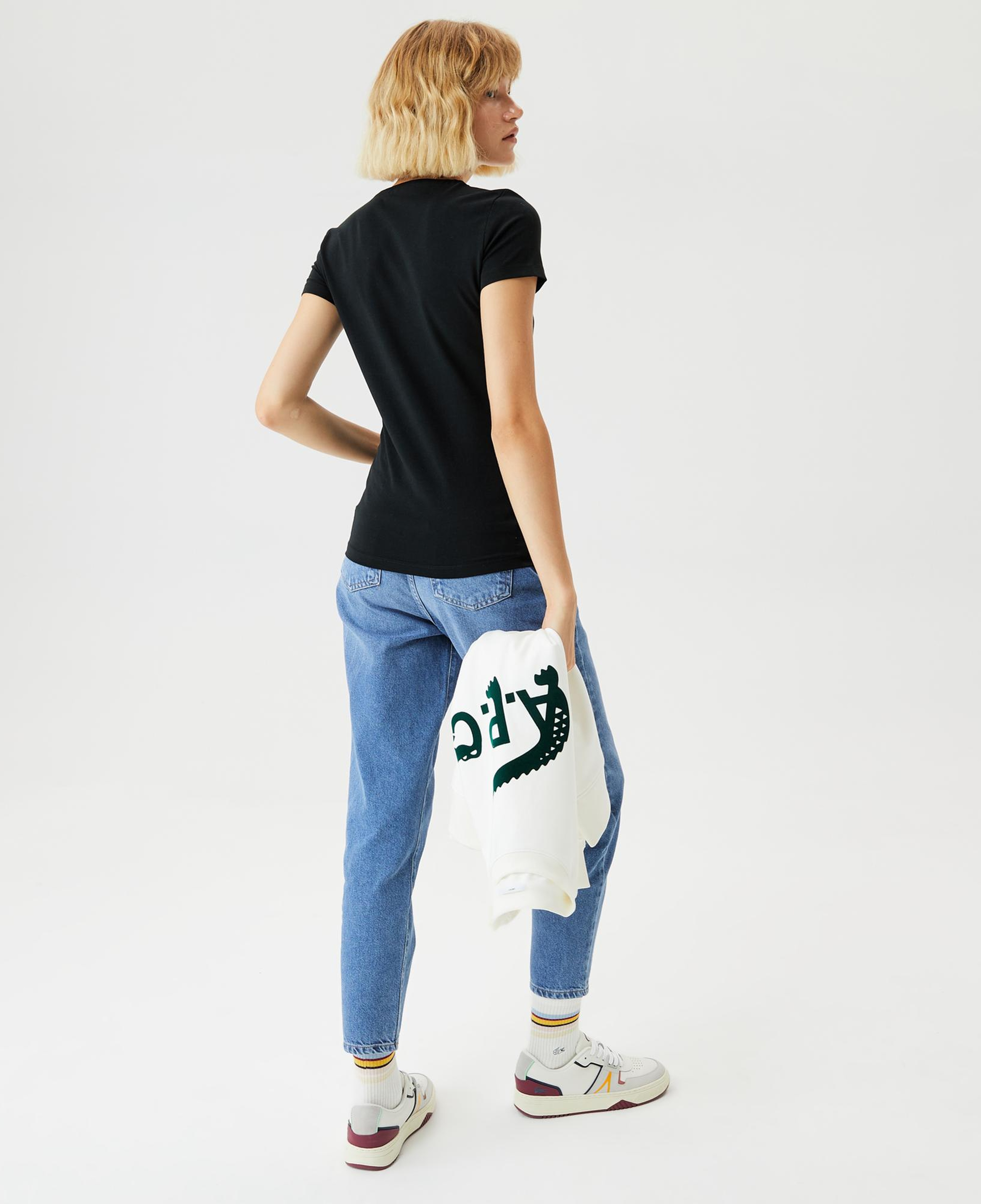 Lacoste Kadın Slim Fit V Yaka Siyah T-Shirt