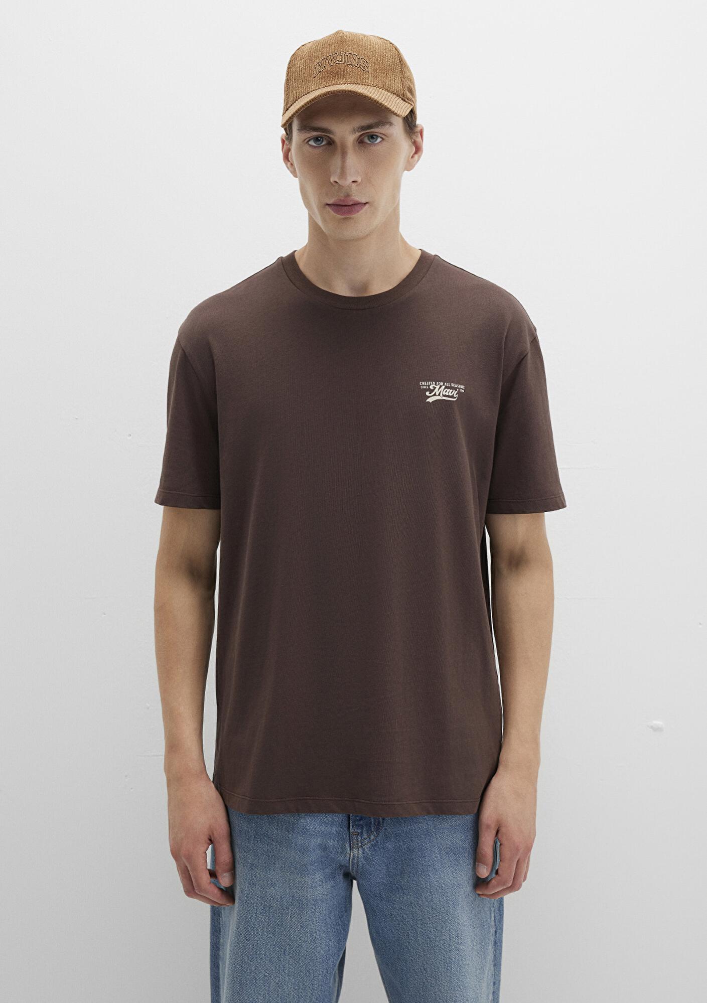 Mavi Mavi Baskılı Kahverengi Tişört Loose Fit / Bol Rahat Kesim 0612840-88067