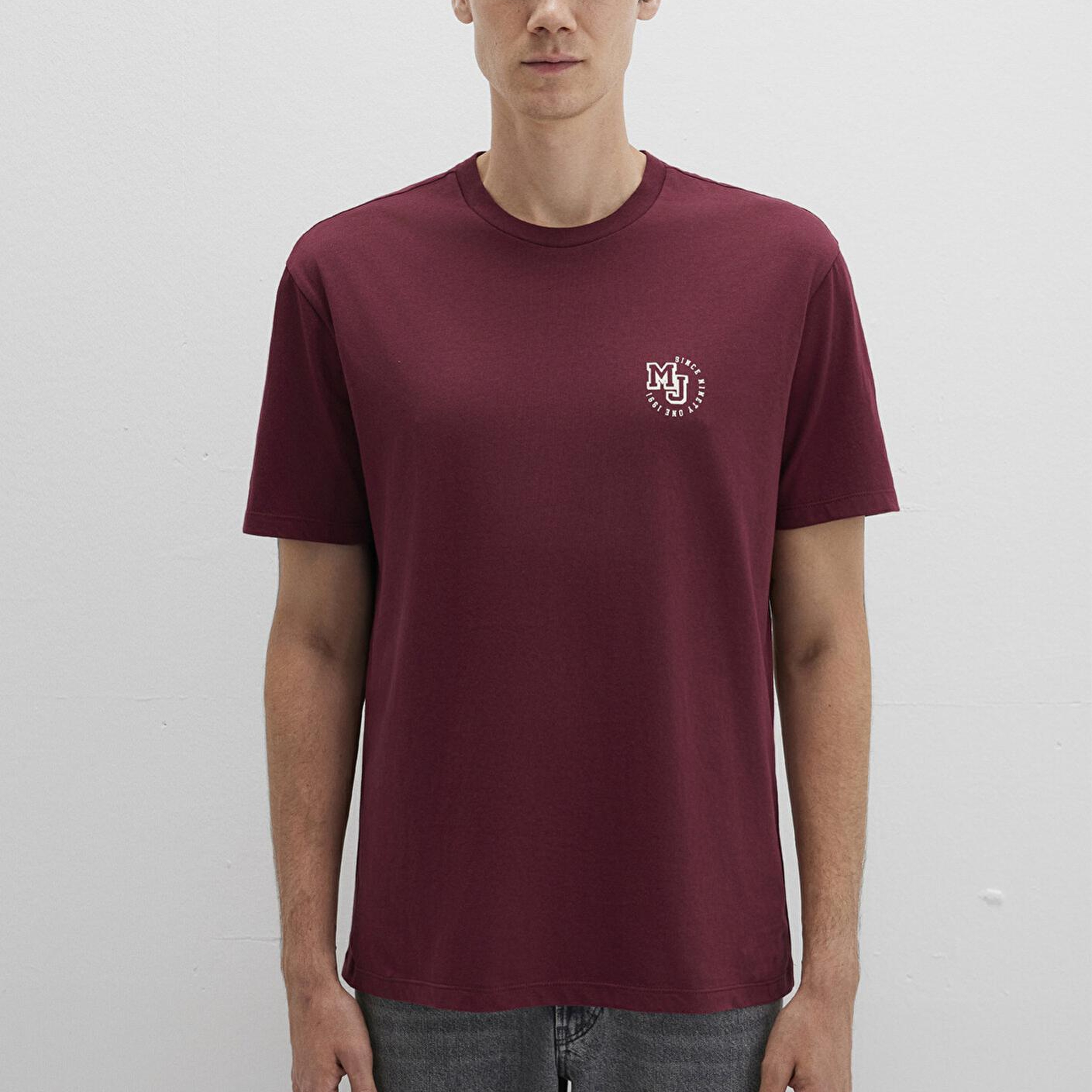 Mavi MJ Logo Baskılı Bordo Tişört Loose Fit / Bol Rahat Kesim 0612839-70394