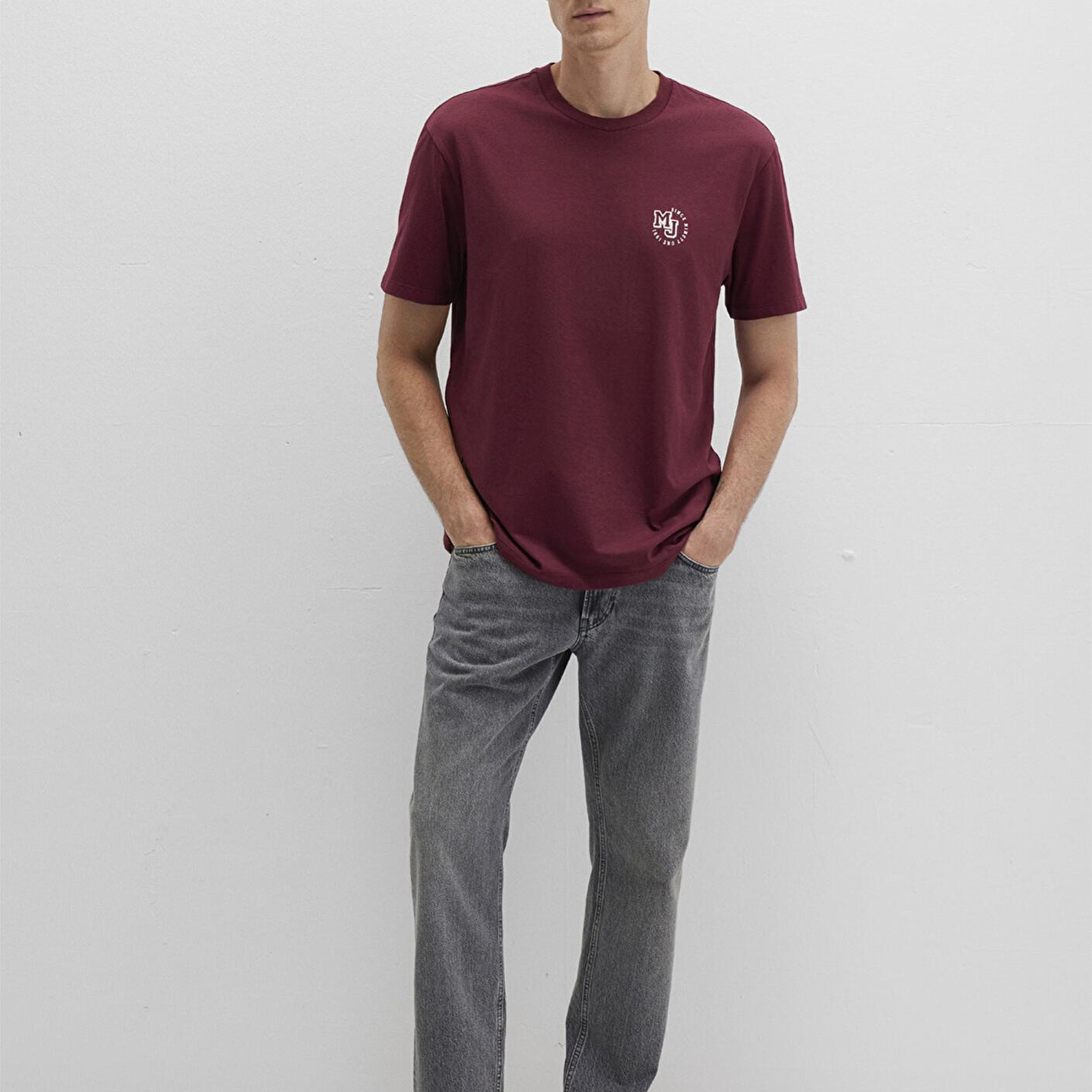 Mavi MJ Logo Baskılı Bordo Tişört Loose Fit / Bol Rahat Kesim 0612839-70394