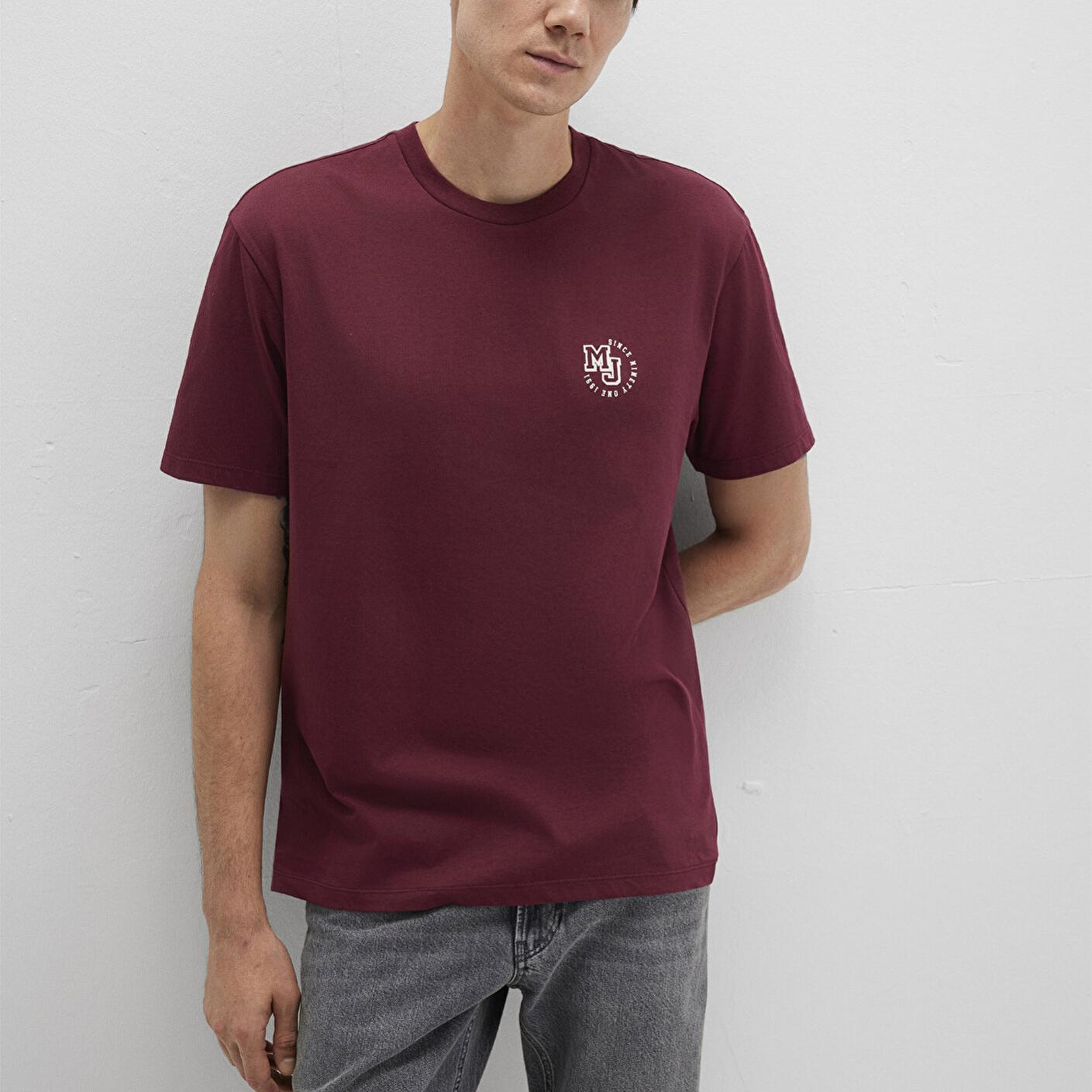 Mavi MJ Logo Baskılı Bordo Tişört Loose Fit / Bol Rahat Kesim 0612839-70394