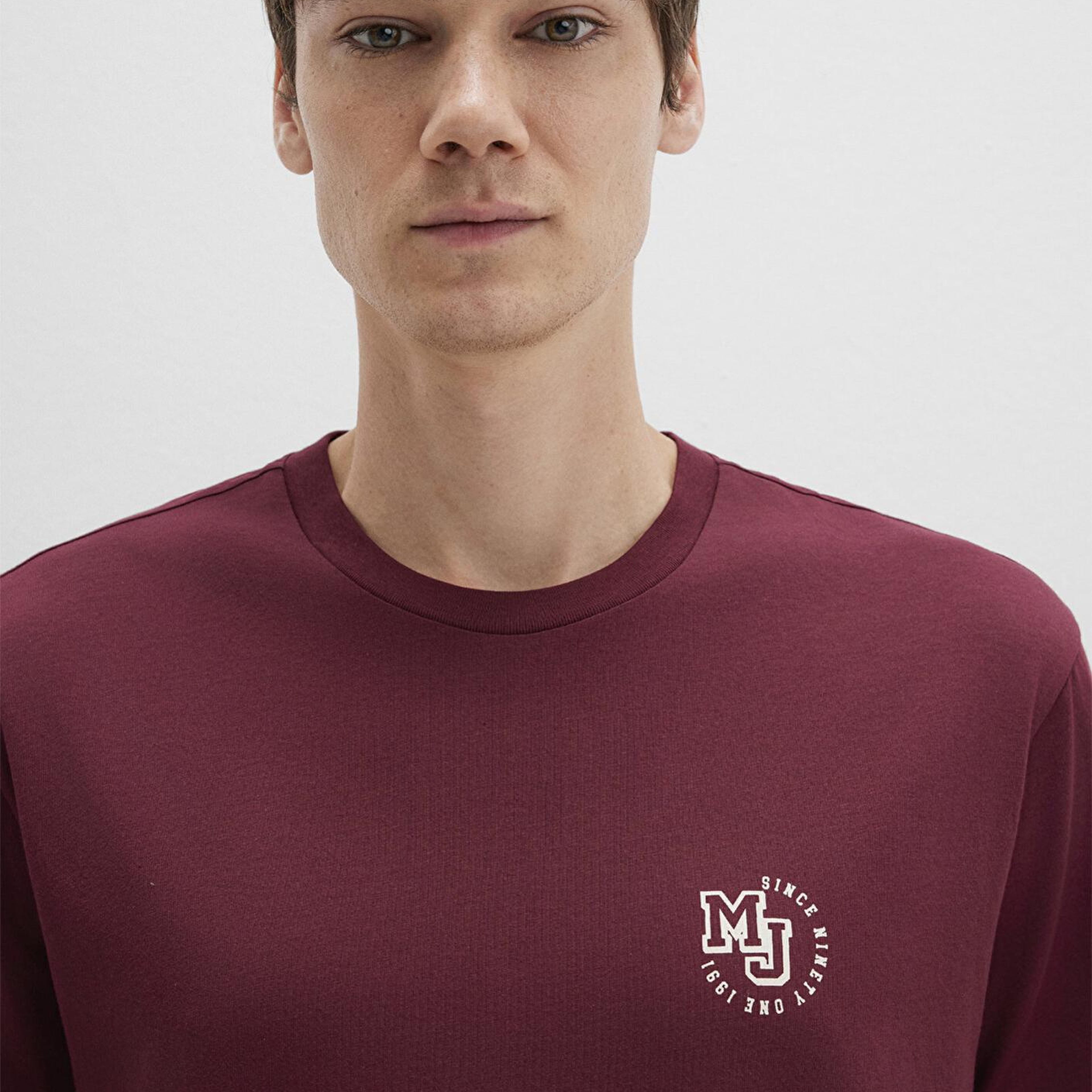 Mavi MJ Logo Baskılı Bordo Tişört Loose Fit / Bol Rahat Kesim 0612839-70394