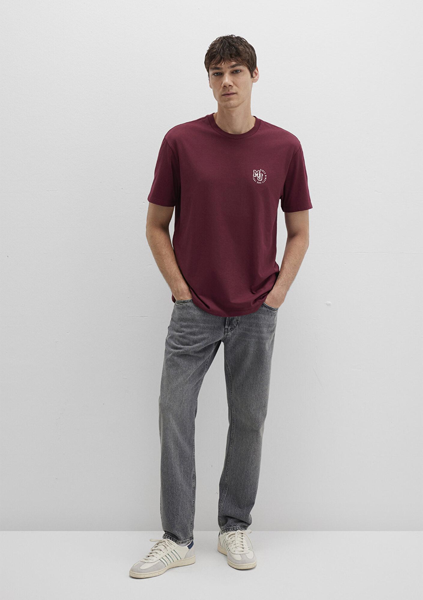 Mavi MJ Logo Baskılı Bordo Tişört Loose Fit / Bol Rahat Kesim 0612839-70394