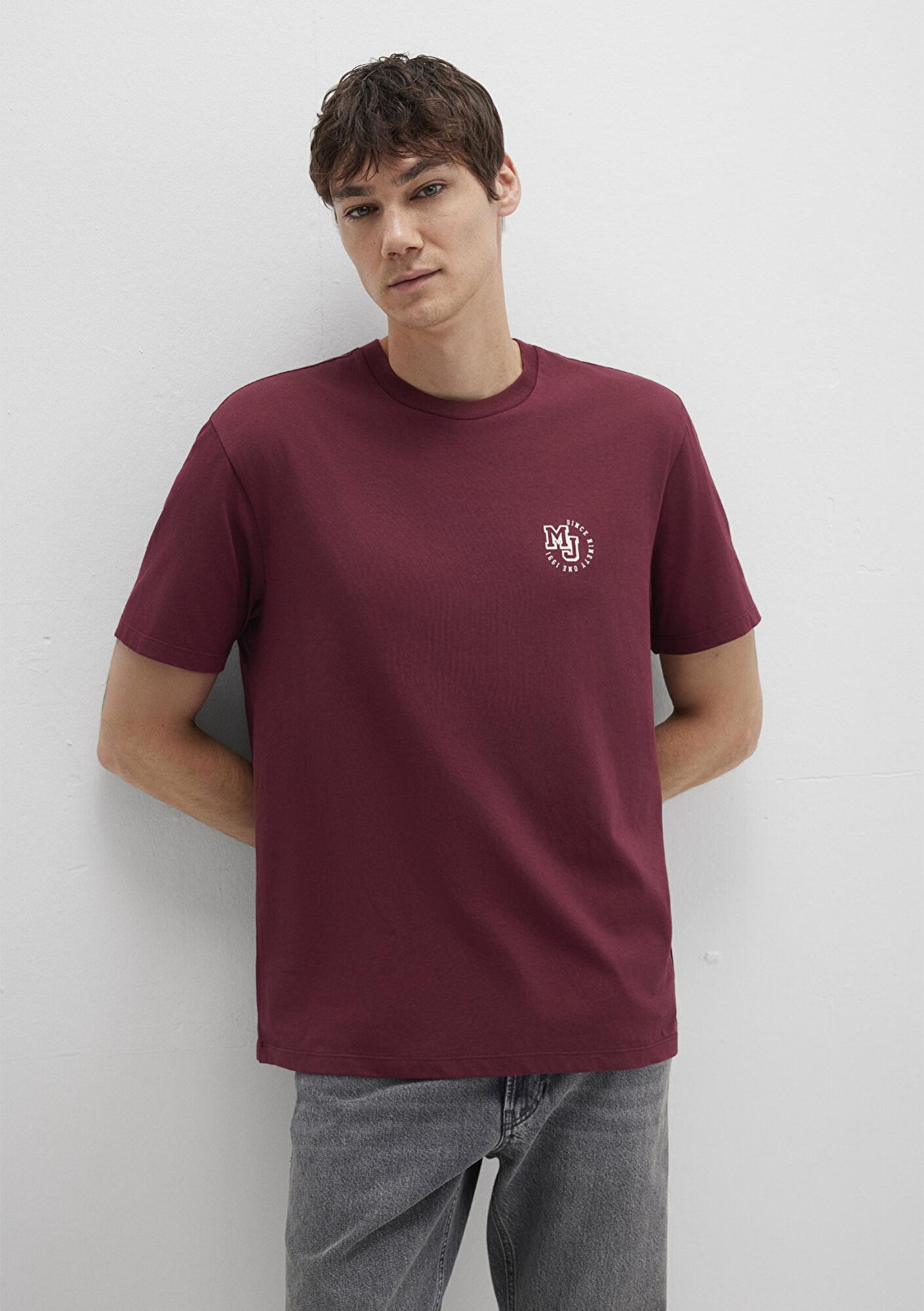 Mavi MJ Logo Baskılı Bordo Tişört Loose Fit / Bol Rahat Kesim 0612839-70394