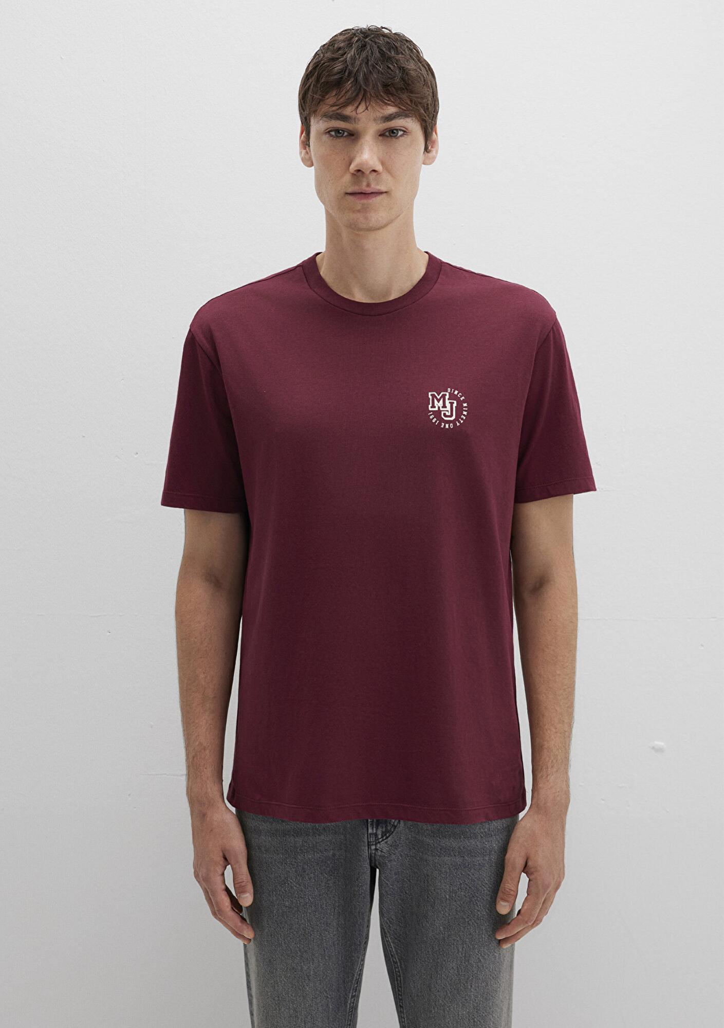 Mavi MJ Logo Baskılı Bordo Tişört Loose Fit / Bol Rahat Kesim 0612839-70394