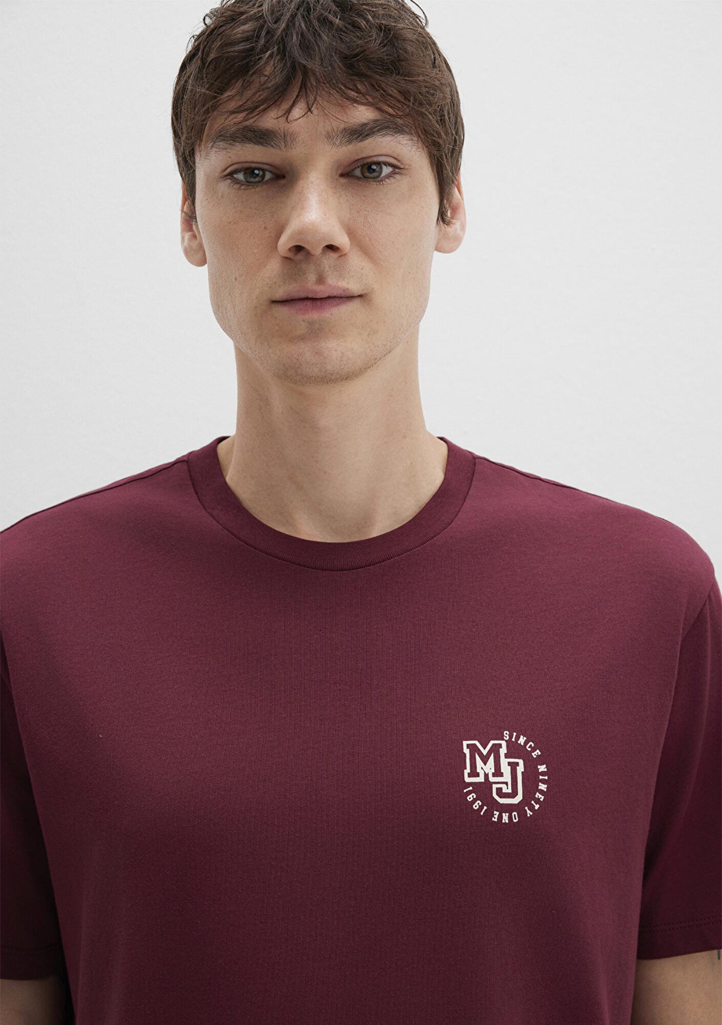 Mavi MJ Logo Baskılı Bordo Tişört Loose Fit / Bol Rahat Kesim 0612839-70394