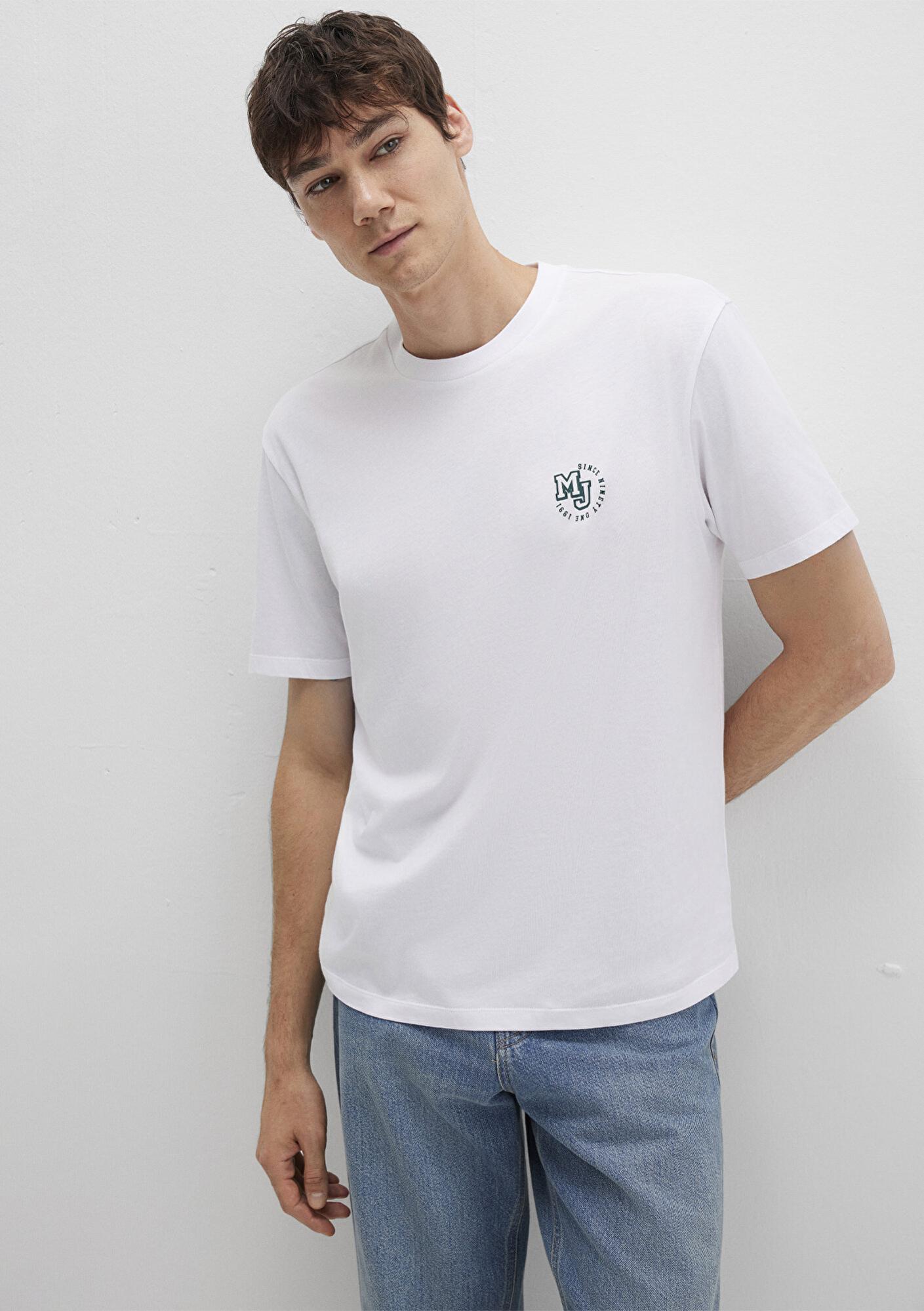 Mavi MJ Logo Baskılı Beyaz Tişört Loose Fit / Bol Rahat Kesim 0612839-620