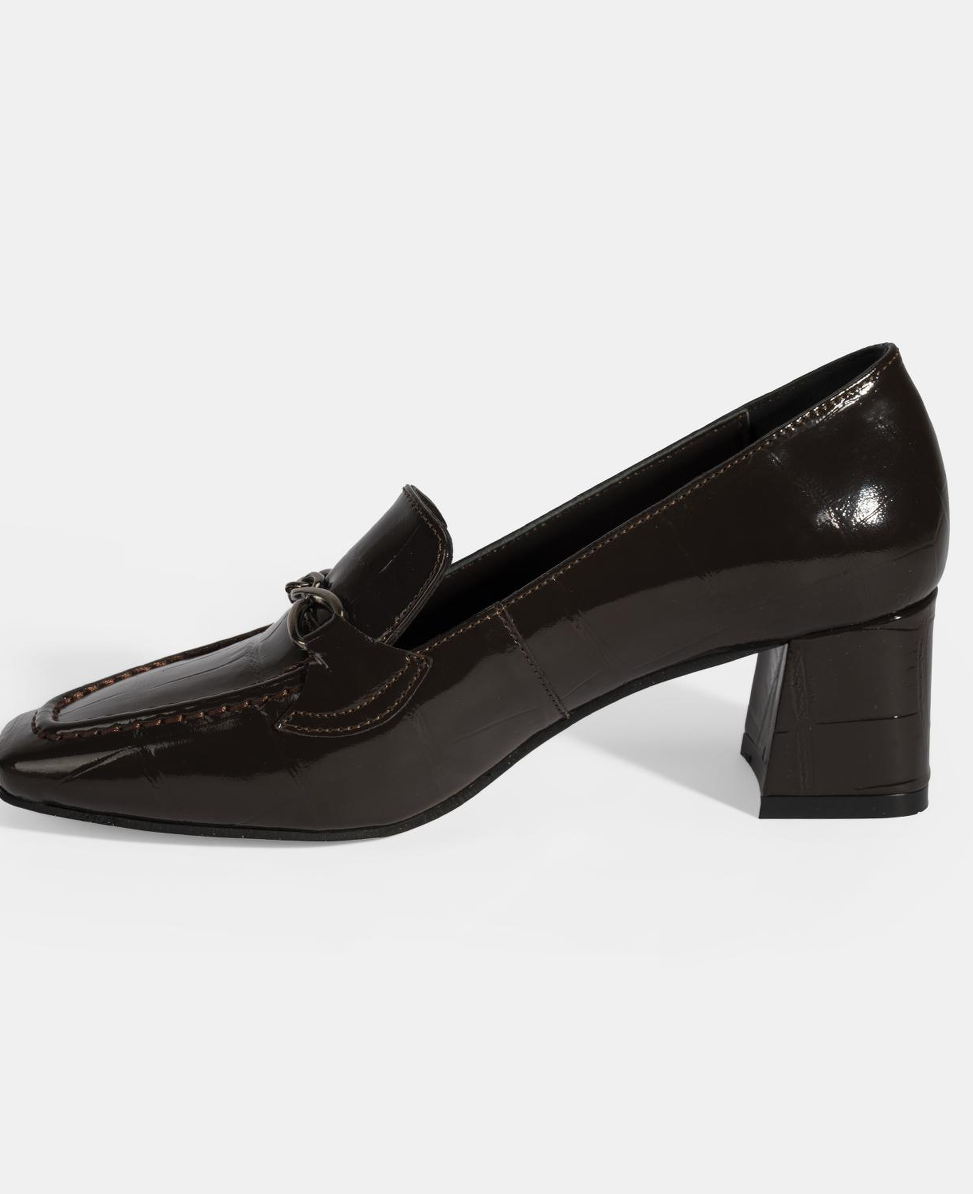 Kadın Kahve Kroko Baskılı Topuklu Rugan Loafer