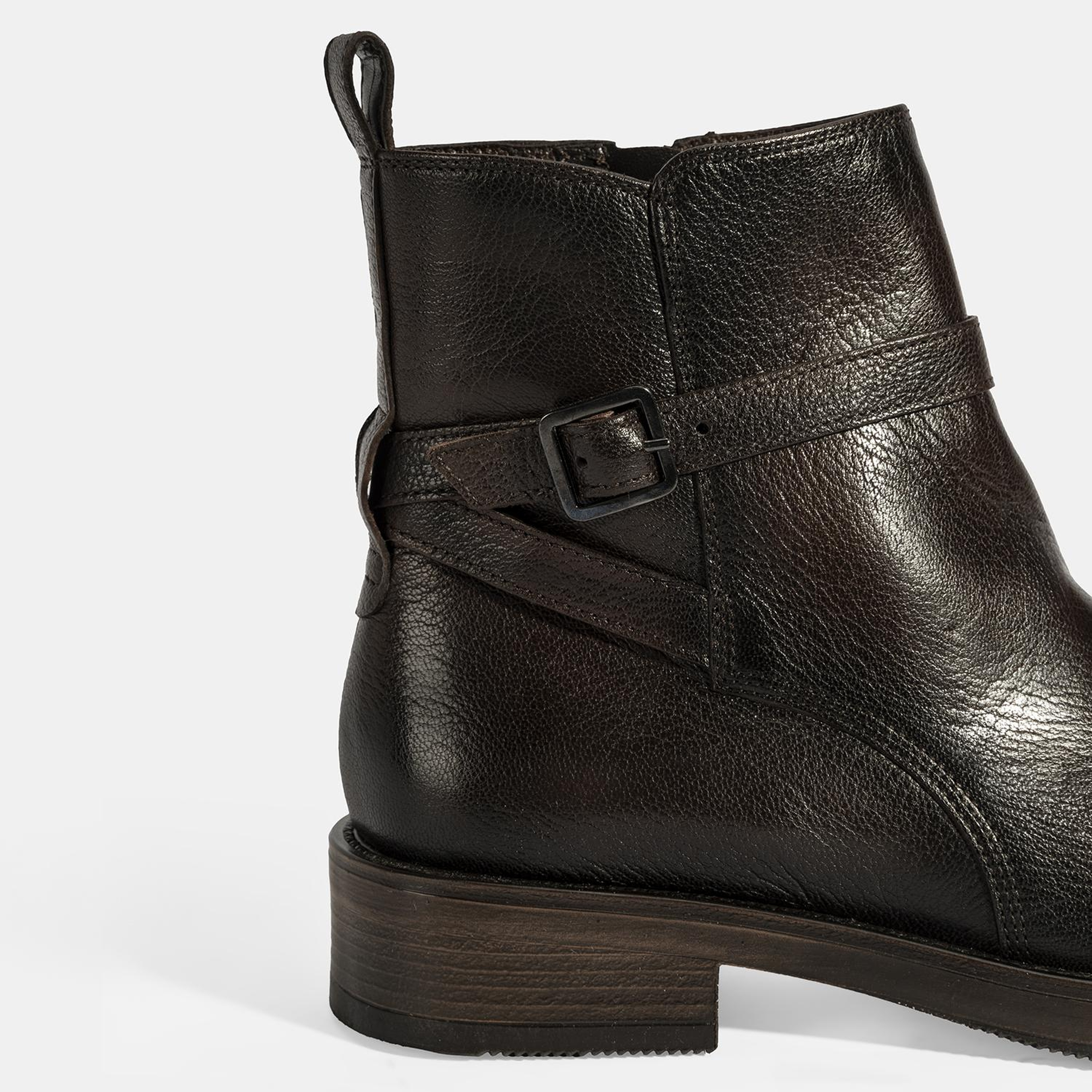 Kadın Kahve Ayarlanabilir Tokalı Deri Bot