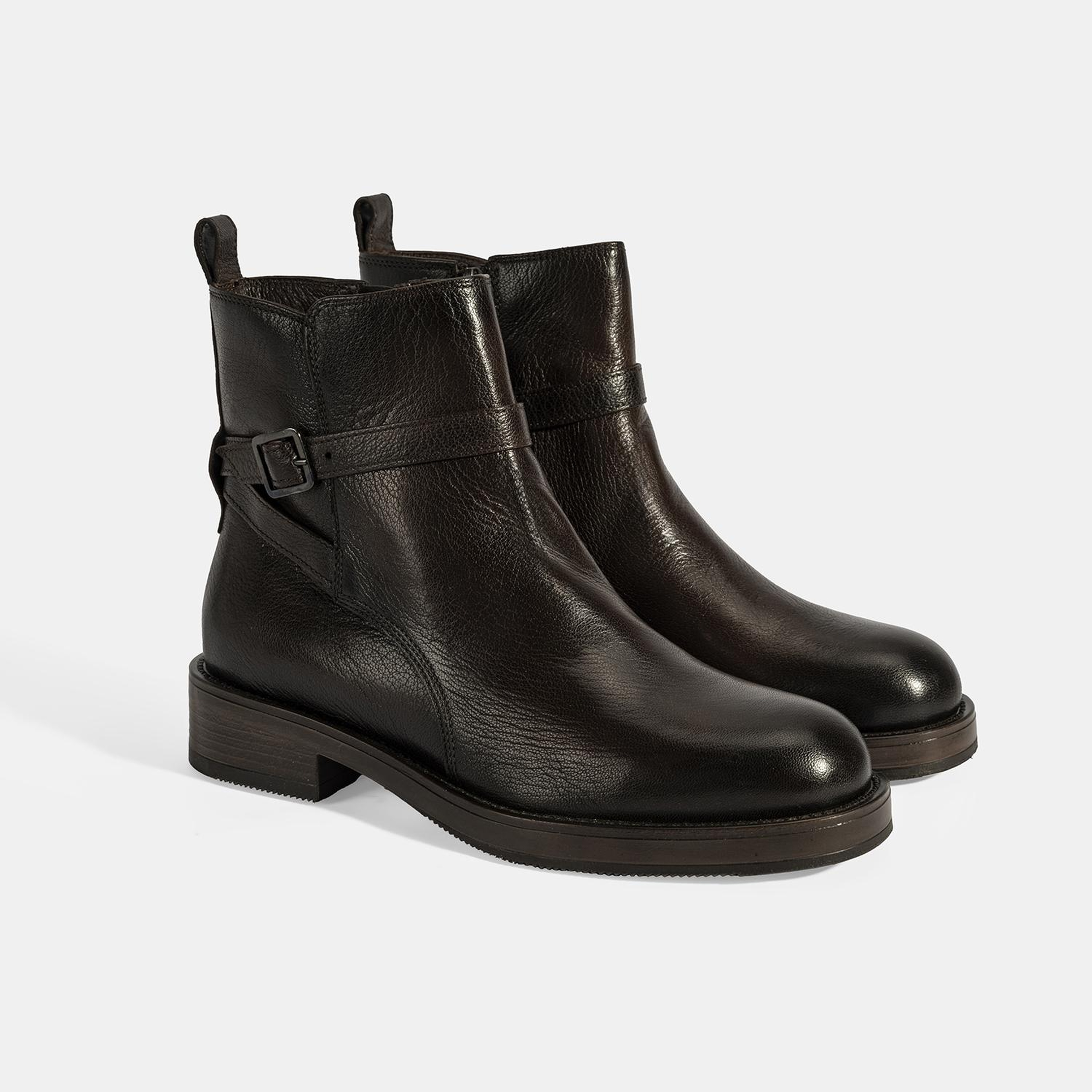 Kadın Kahve Ayarlanabilir Tokalı Deri Bot