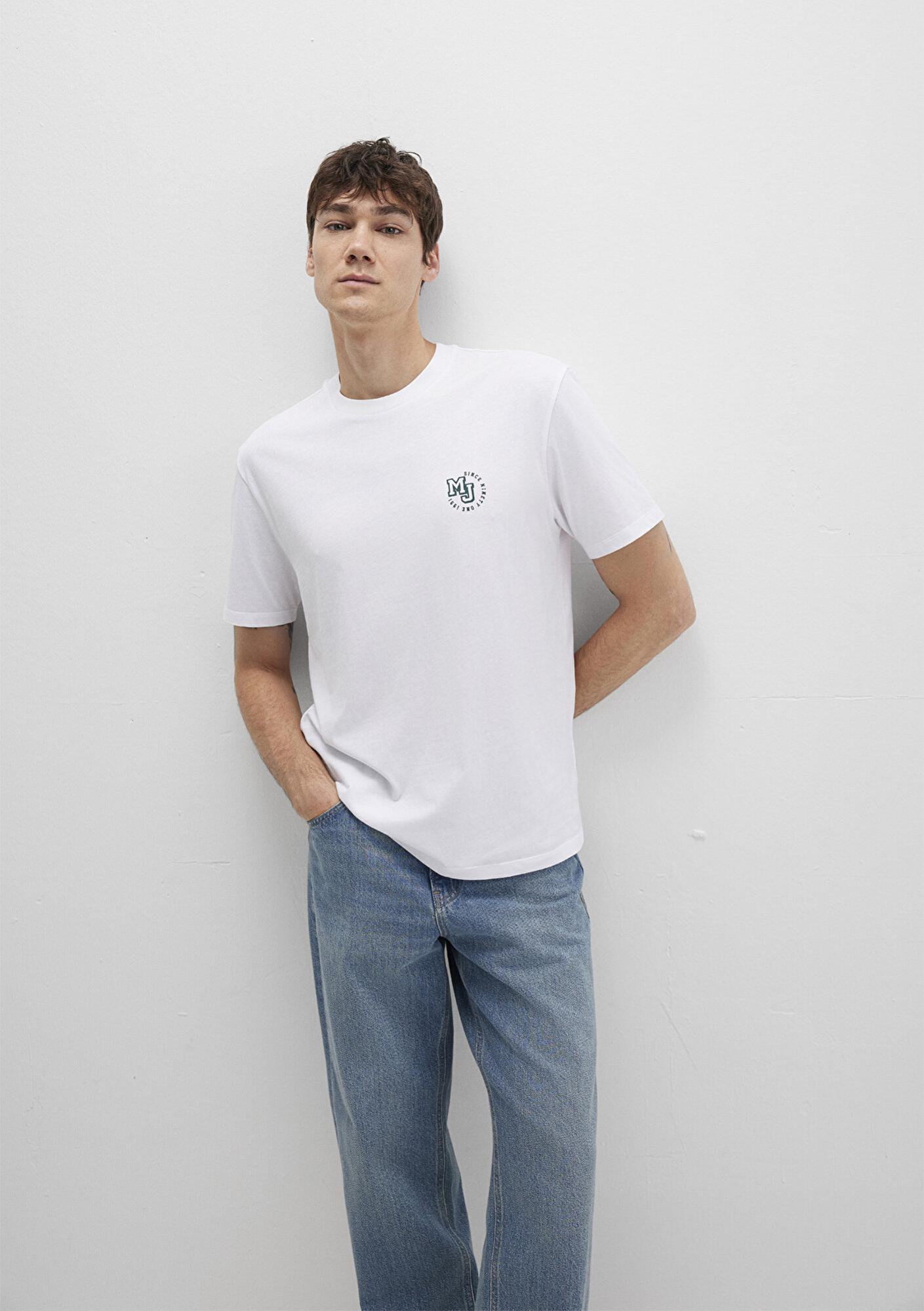 Mavi MJ Logo Baskılı Beyaz Tişört Loose Fit / Bol Rahat Kesim 0612839-620