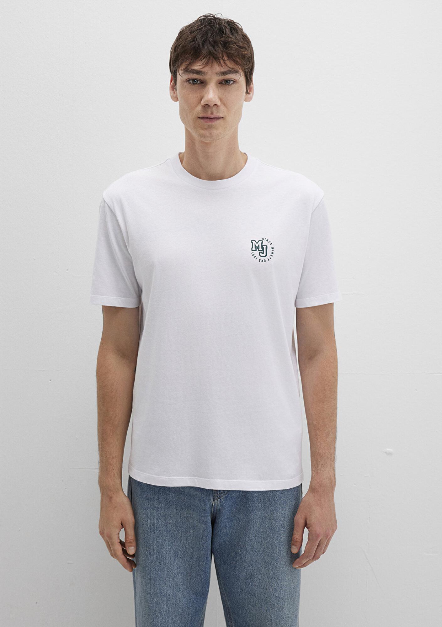 Mavi MJ Logo Baskılı Beyaz Tişört Loose Fit / Bol Rahat Kesim 0612839-620