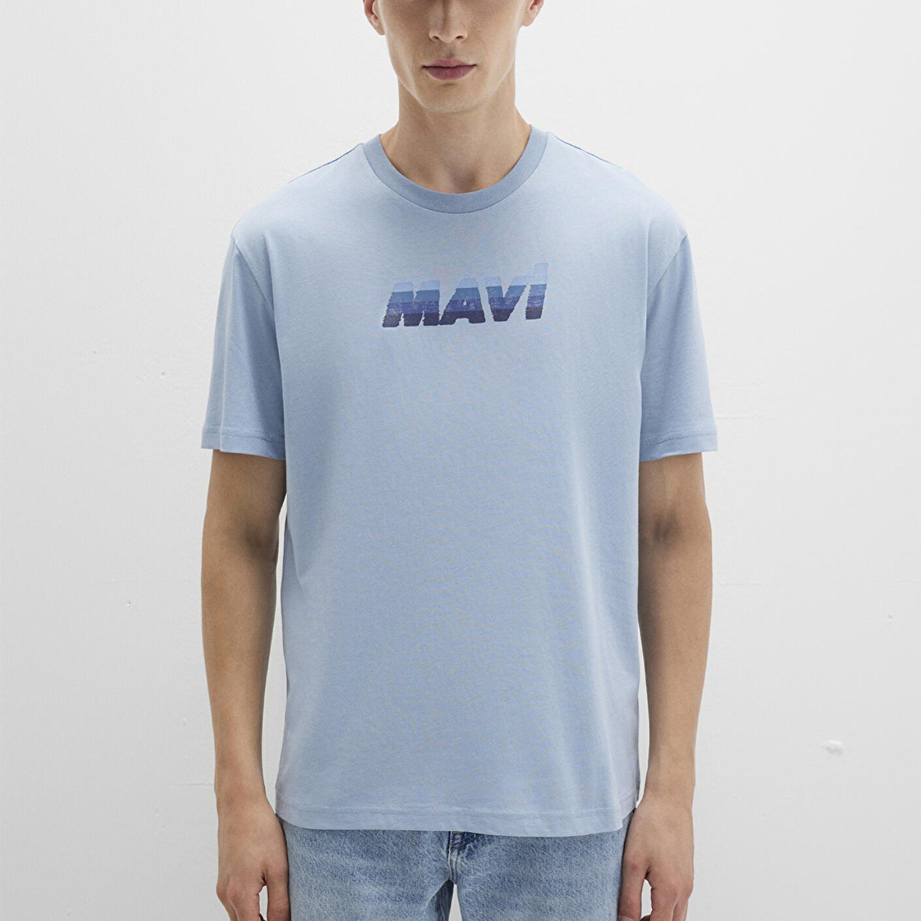 Mavi Mavi Logo Baskılı Mavi Tişört Loose Fit / Bol Rahat Kesim 0612904-80796