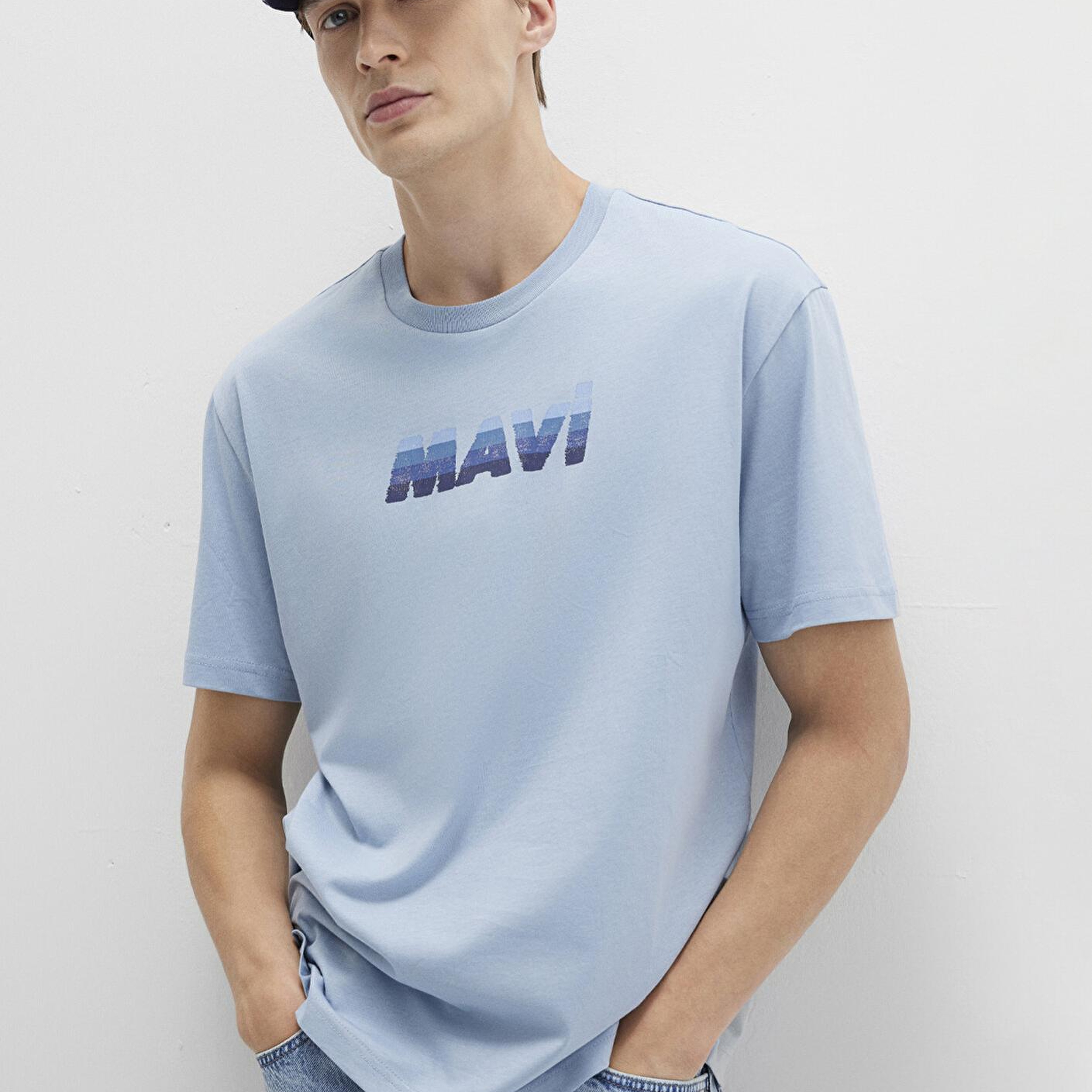 Mavi Mavi Logo Baskılı Mavi Tişört Loose Fit / Bol Rahat Kesim 0612904-80796