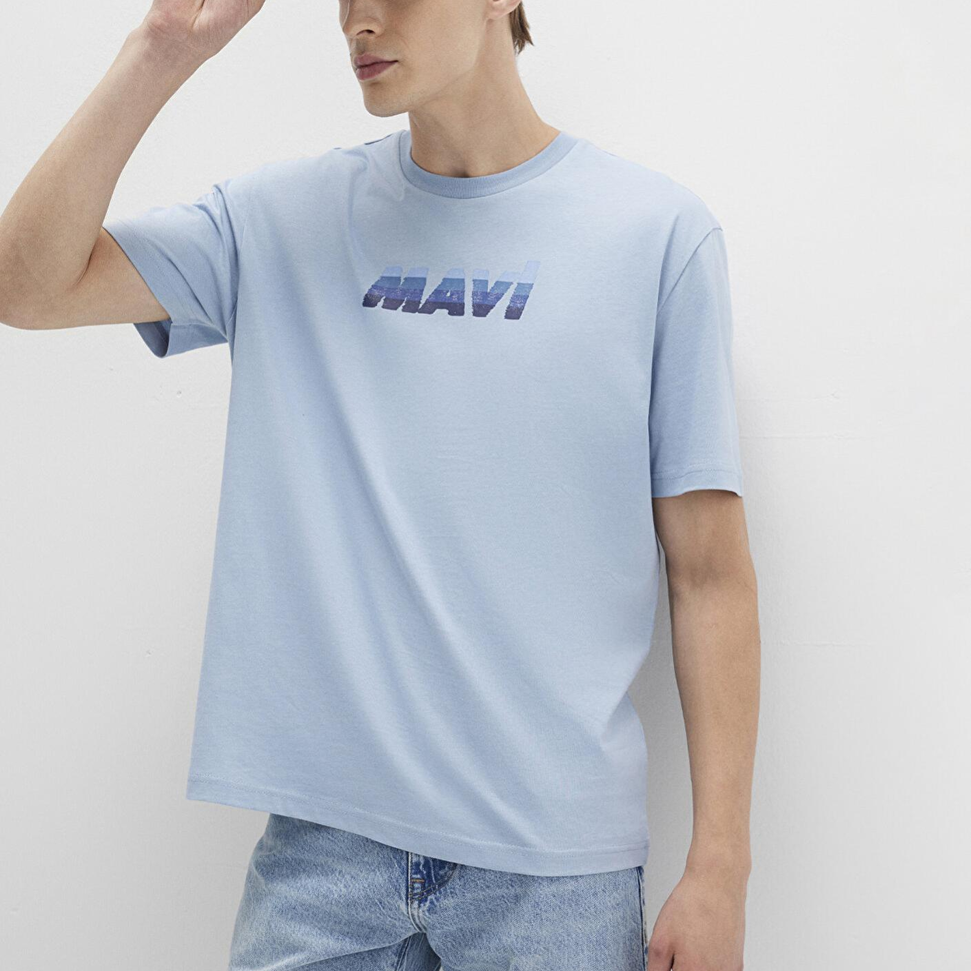 Mavi Mavi Logo Baskılı Mavi Tişört Loose Fit / Bol Rahat Kesim 0612904-80796