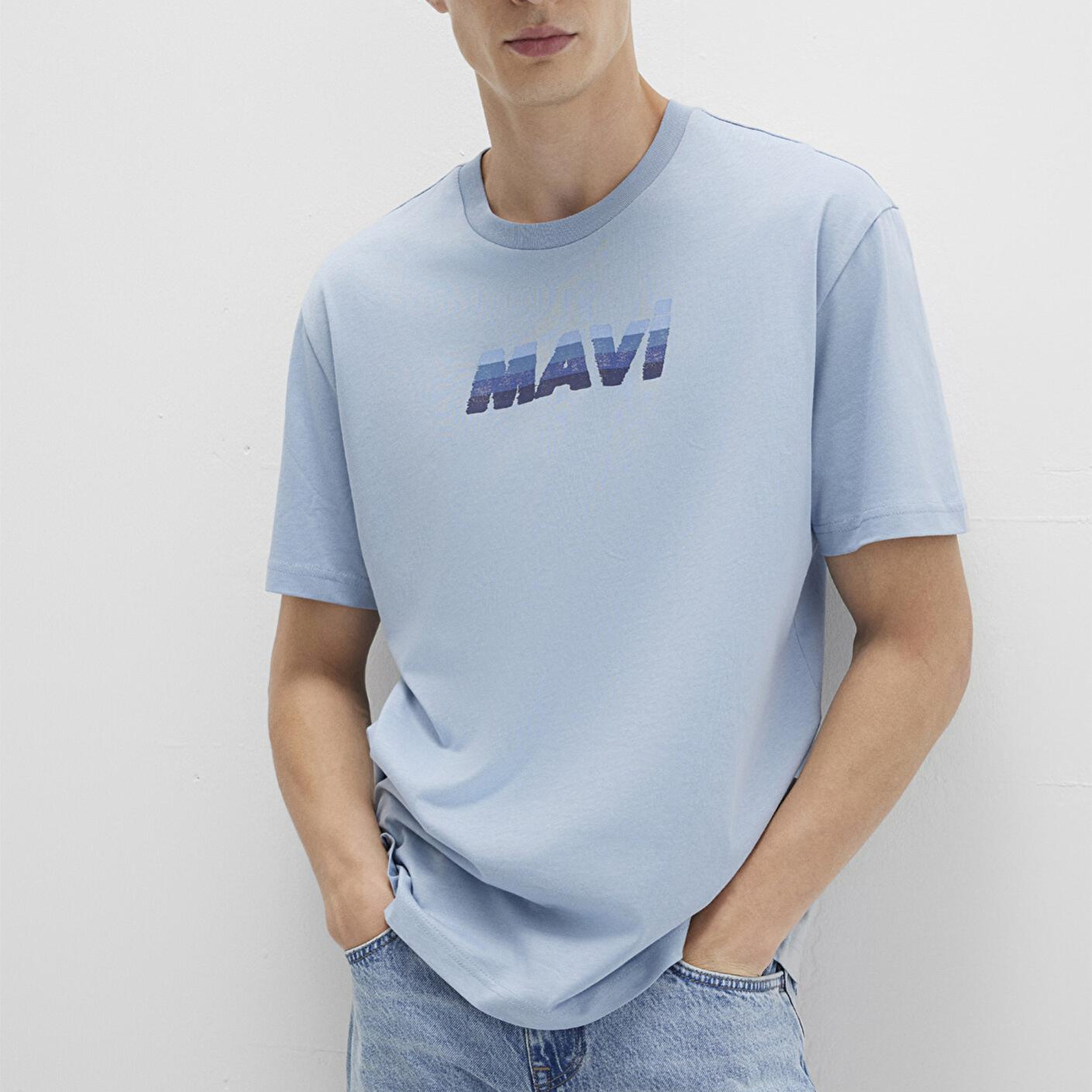 Mavi Mavi Logo Baskılı Mavi Tişört Loose Fit / Bol Rahat Kesim 0612904-80796