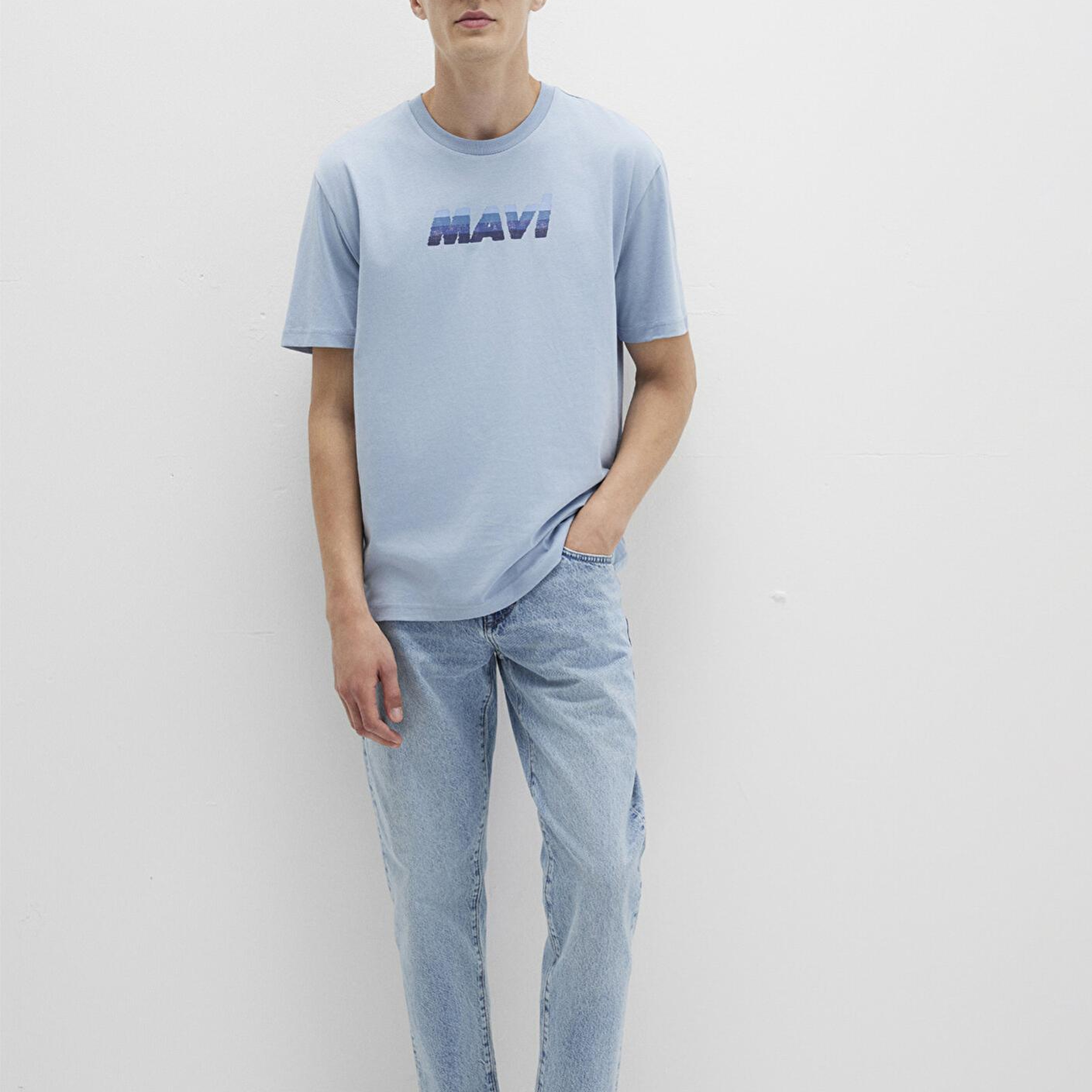 Mavi Mavi Logo Baskılı Mavi Tişört Loose Fit / Bol Rahat Kesim 0612904-80796