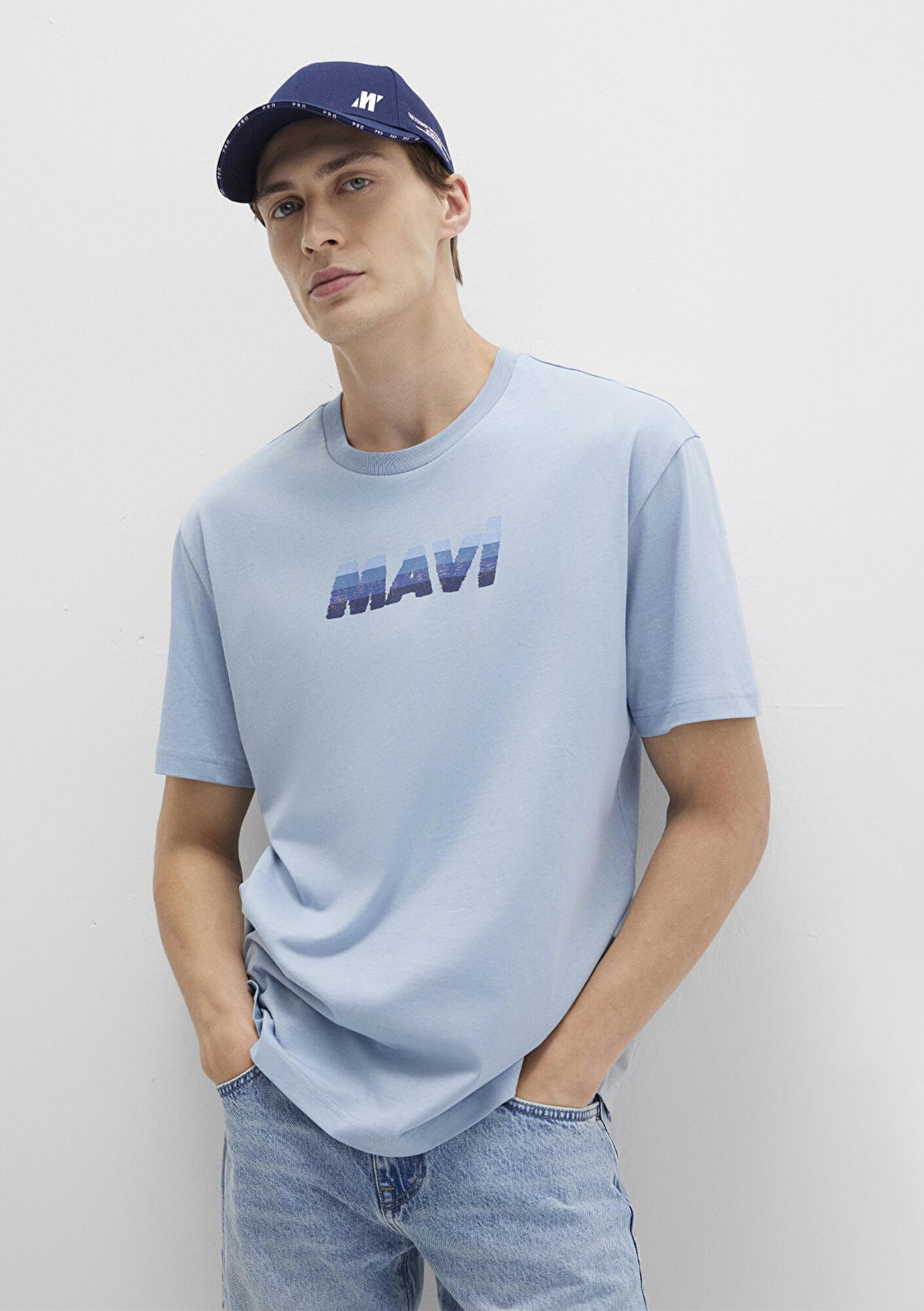 Mavi Mavi Logo Baskılı Mavi Tişört Loose Fit / Bol Rahat Kesim 0612904-80796