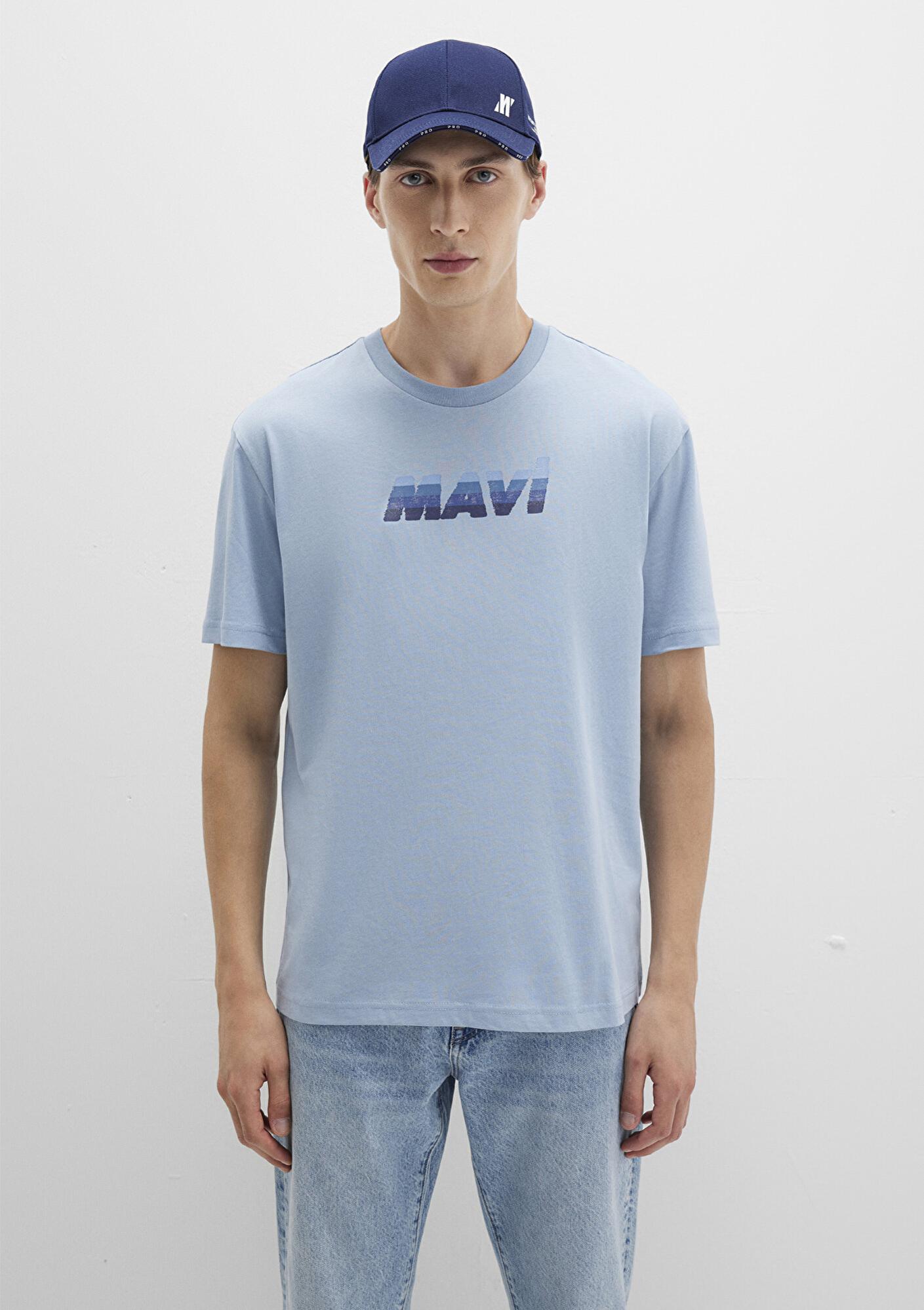 Mavi Mavi Logo Baskılı Mavi Tişört Loose Fit / Bol Rahat Kesim 0612904-80796