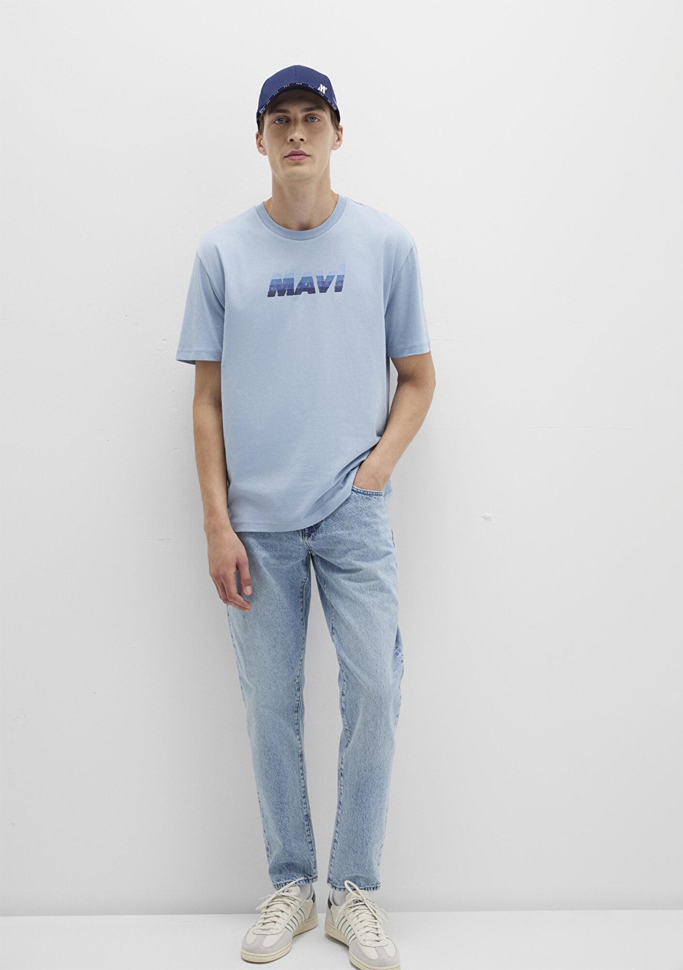 Mavi Mavi Logo Baskılı Mavi Tişört Loose Fit / Bol Rahat Kesim 0612904-80796